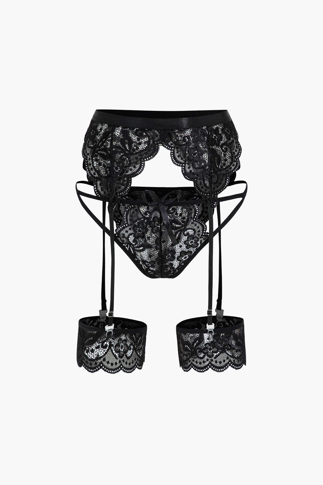 Lace Backless Kesik ve Bağlama Detaylı İç Giyim Garter Seti