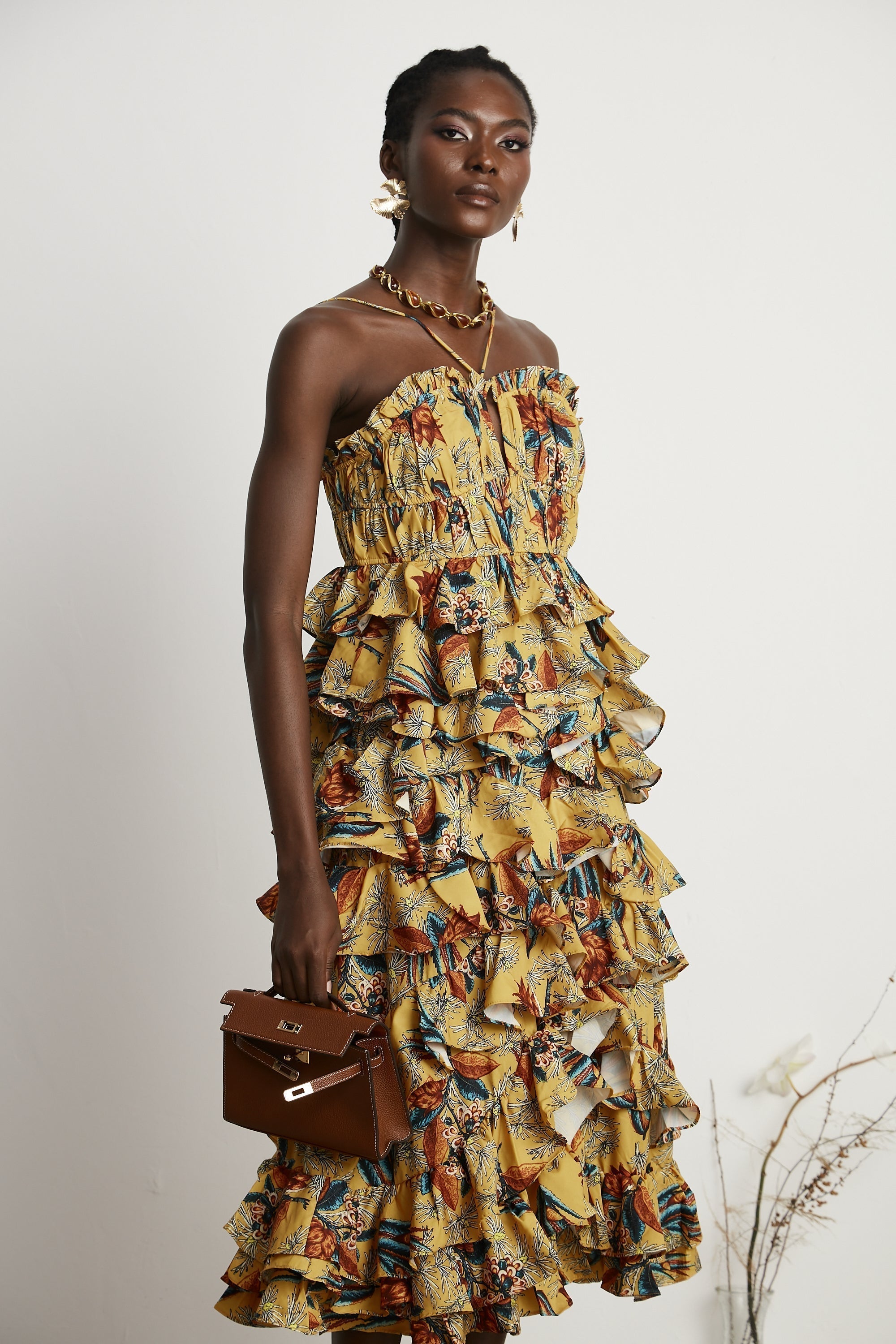 Apolline katmanlı midi elbise