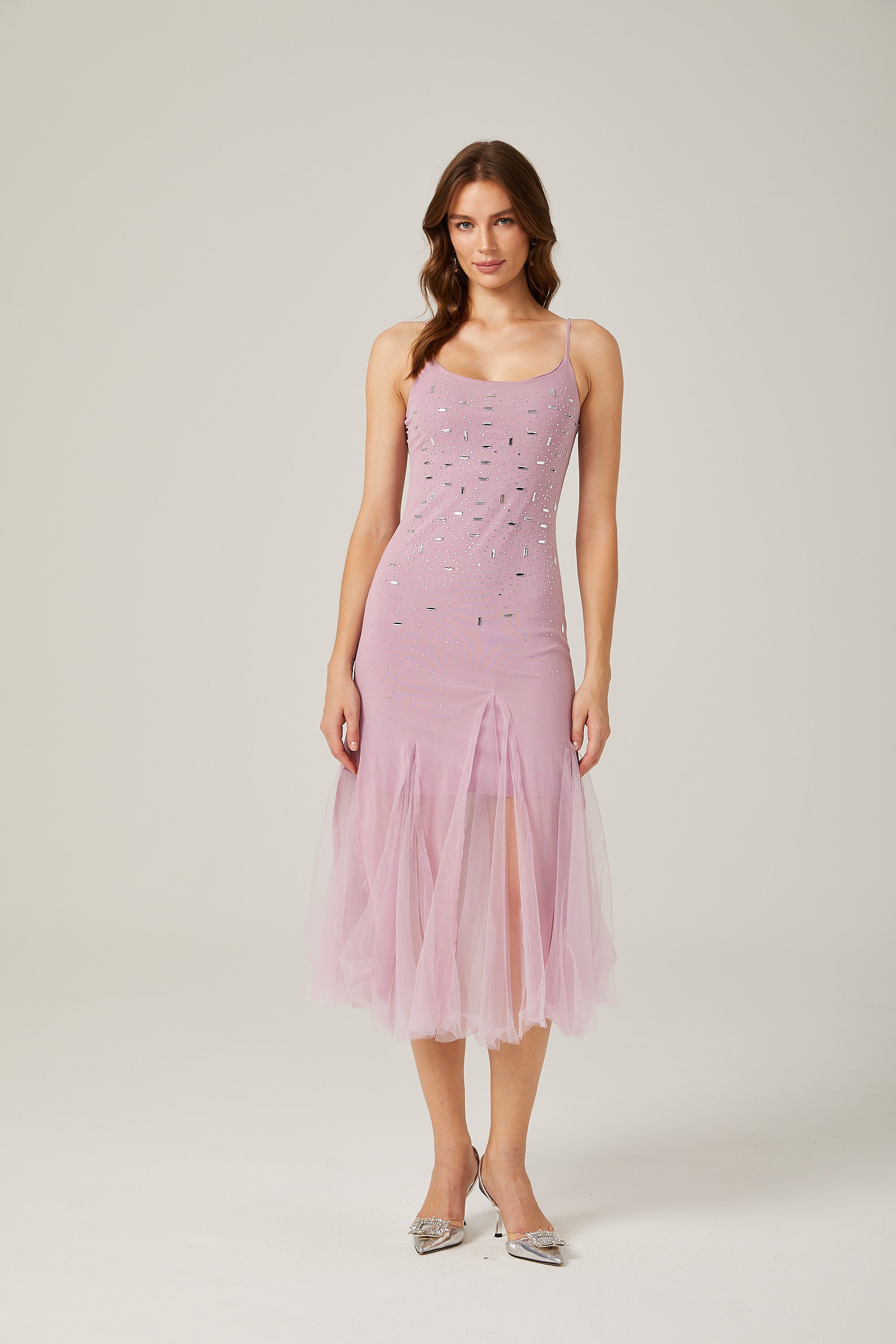 Axelle mor midi elbise