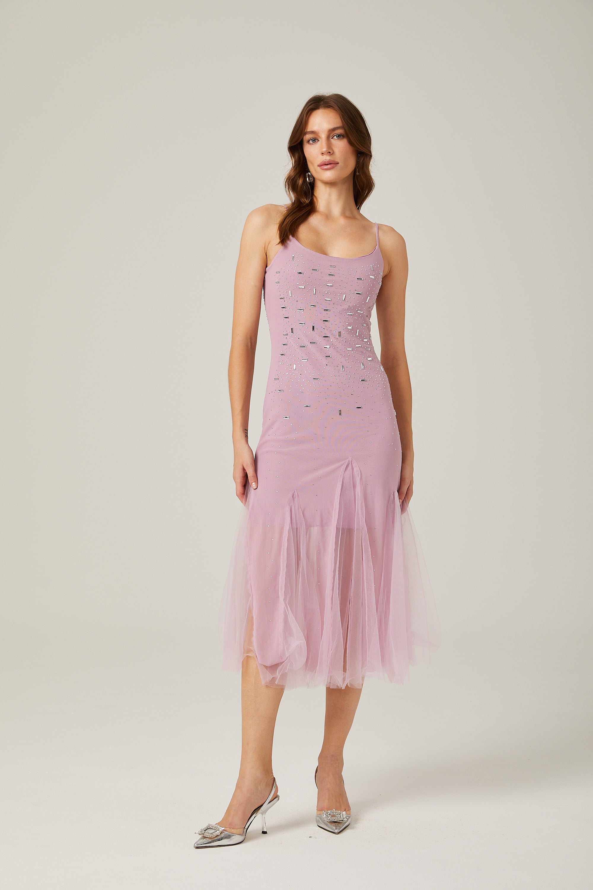 Axelle mor midi elbise