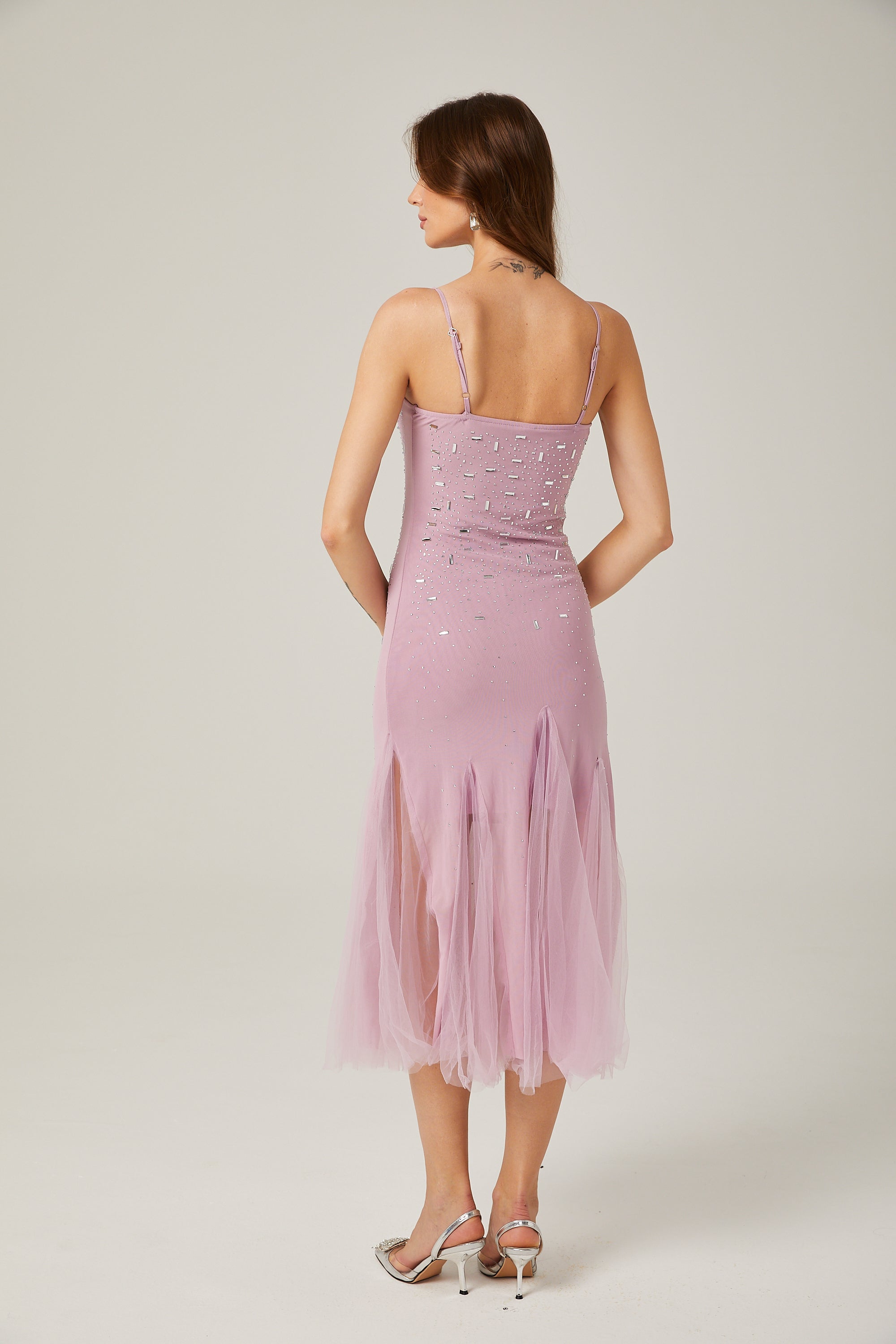 Axelle mor midi elbise