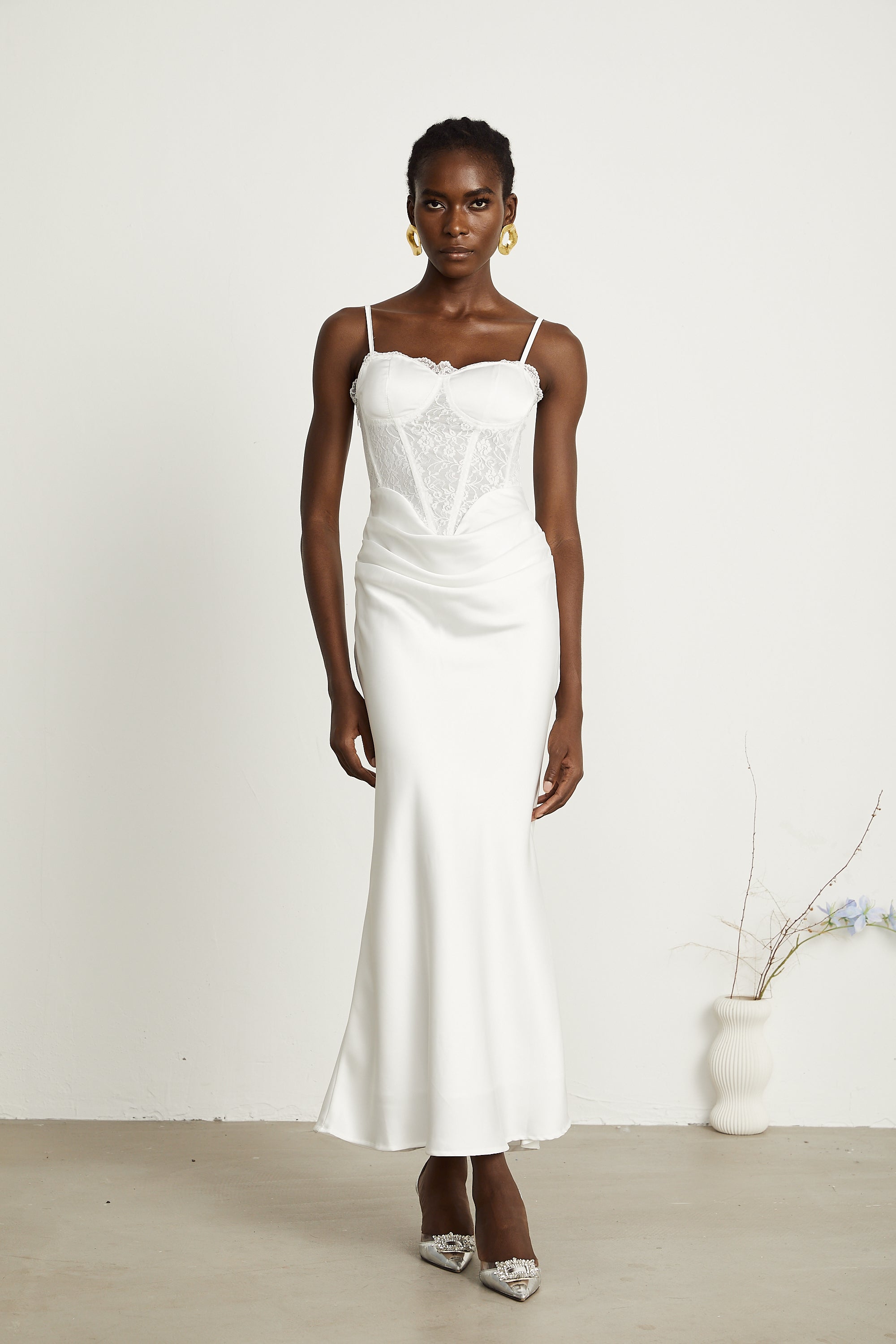 Armelle dantel midi elbise