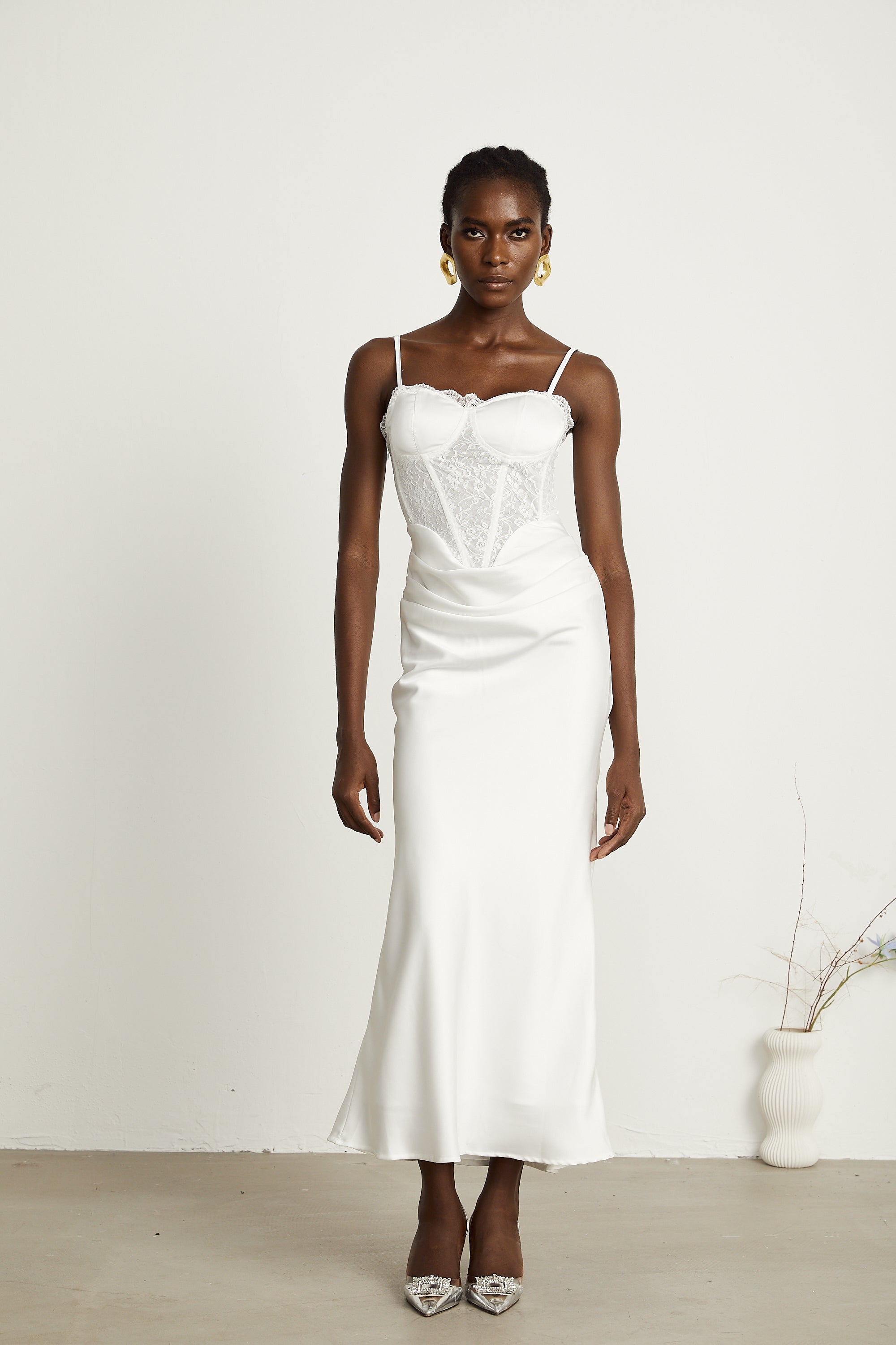 Armelle dantel midi elbise