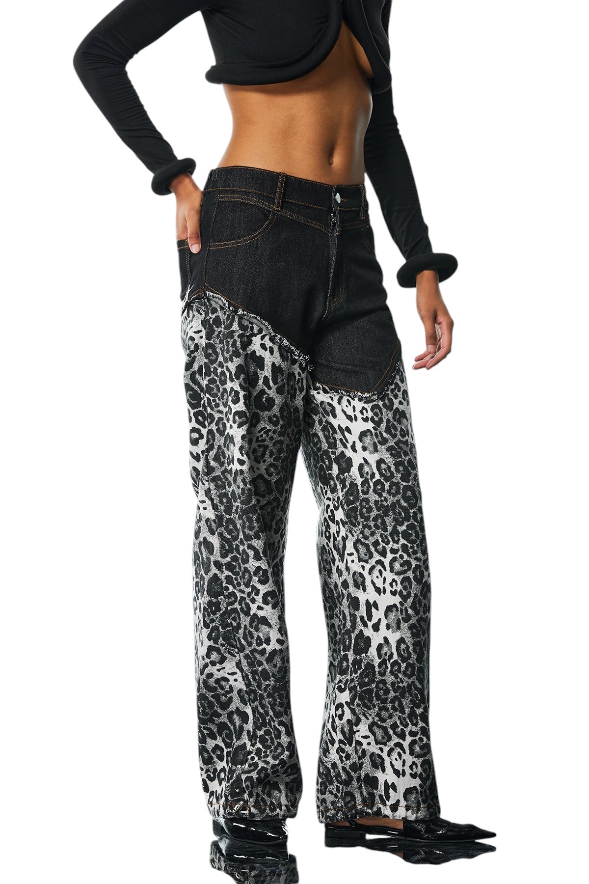 Asimetrik Siyah Leopar Pantolon