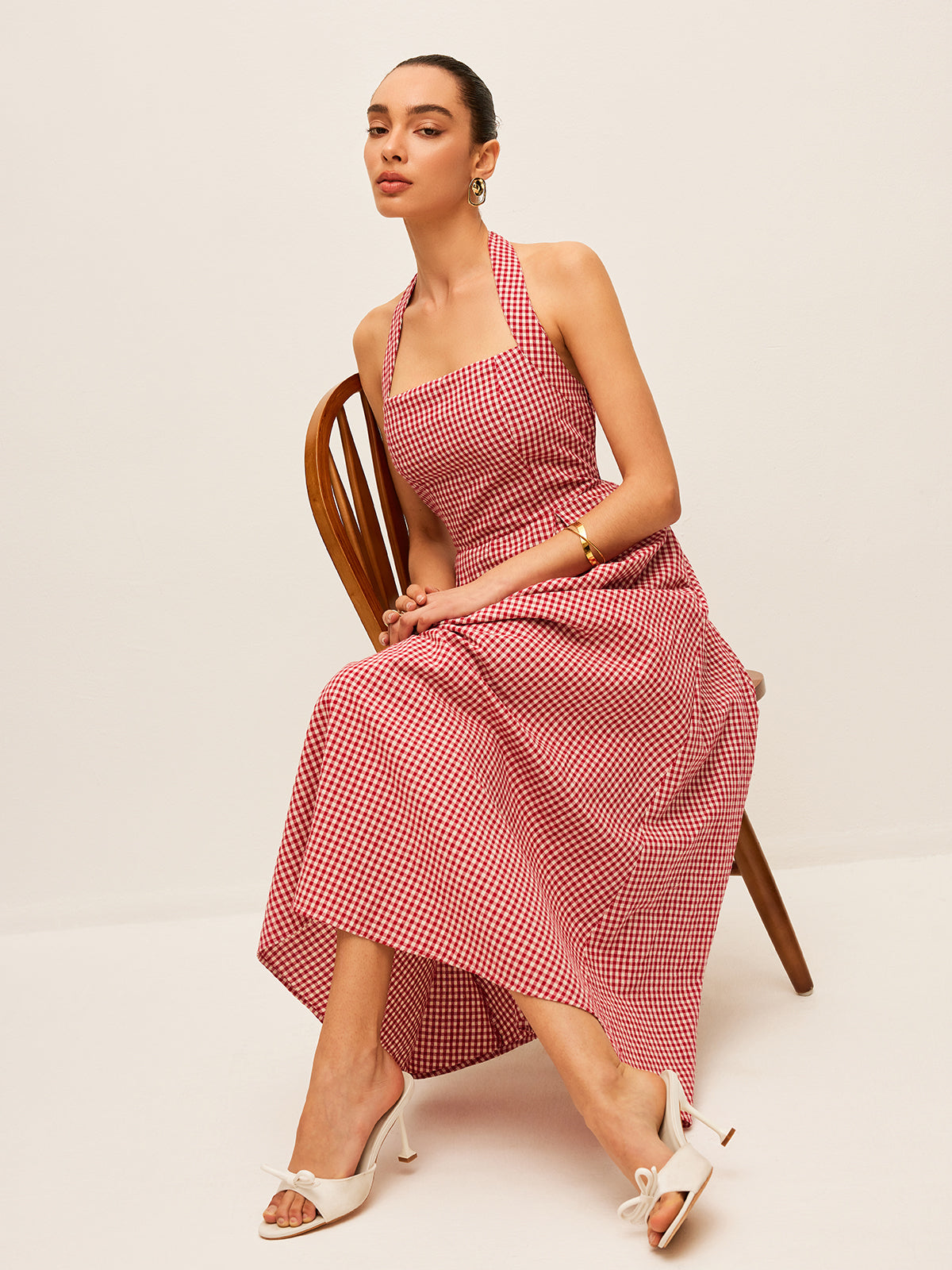 Askılı Ekose Midi Elbise