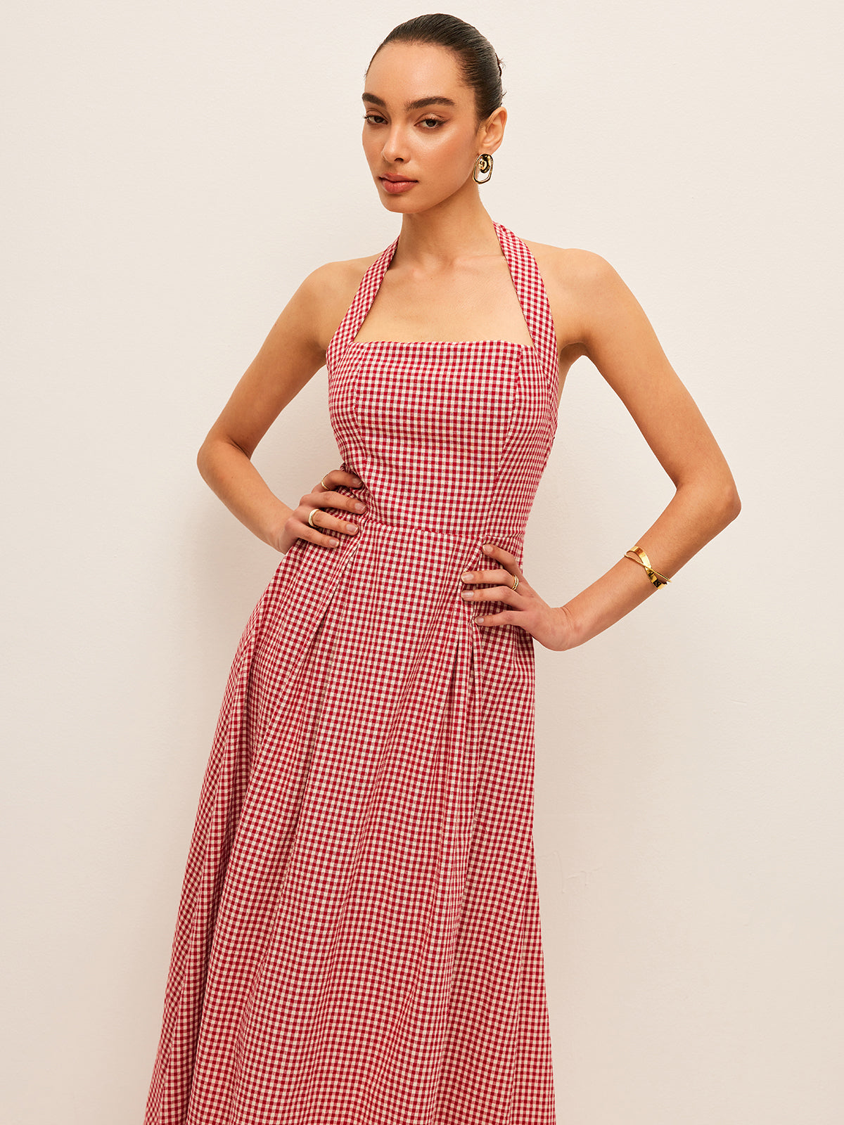 Askılı Ekose Midi Elbise