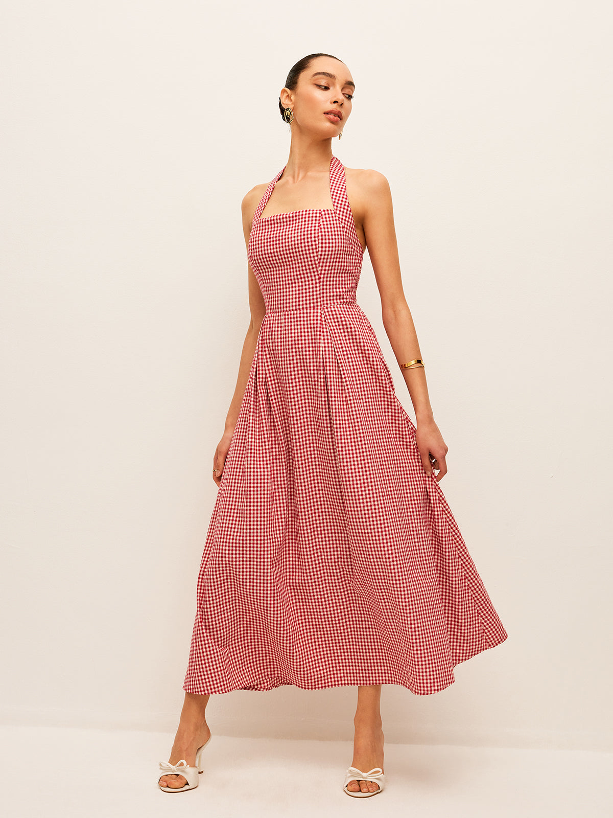 Askılı Ekose Midi Elbise