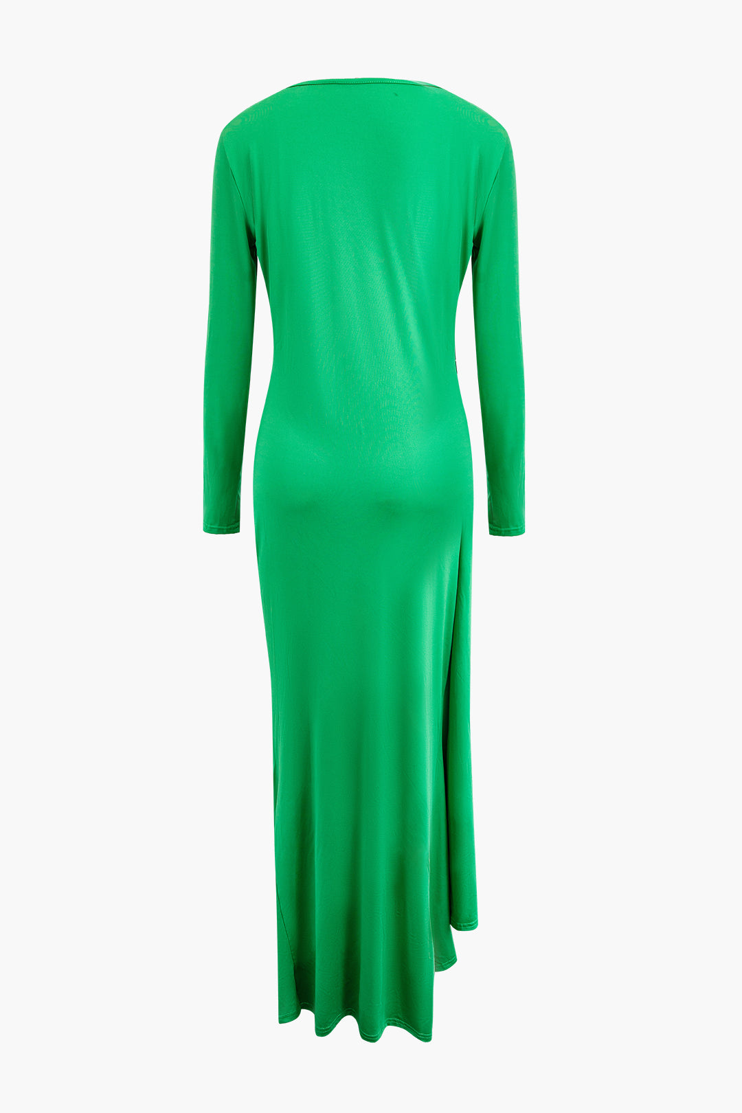 Asimetrik Etek Yuvarlak Yaka Dantelli Uzun Kollu Maxi Elbise