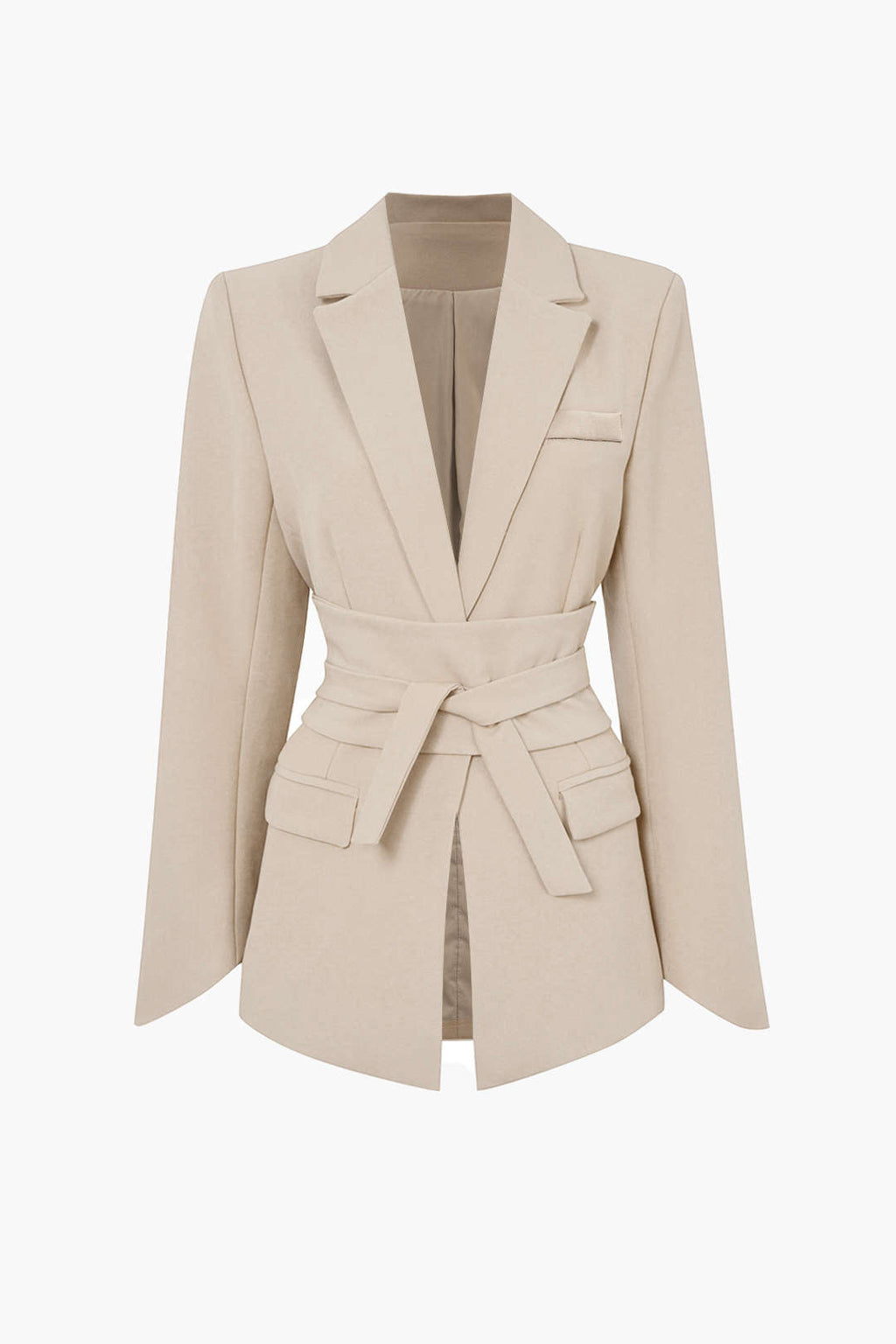Basic Katı Çentikli Yaka Kuşaklı Blazer