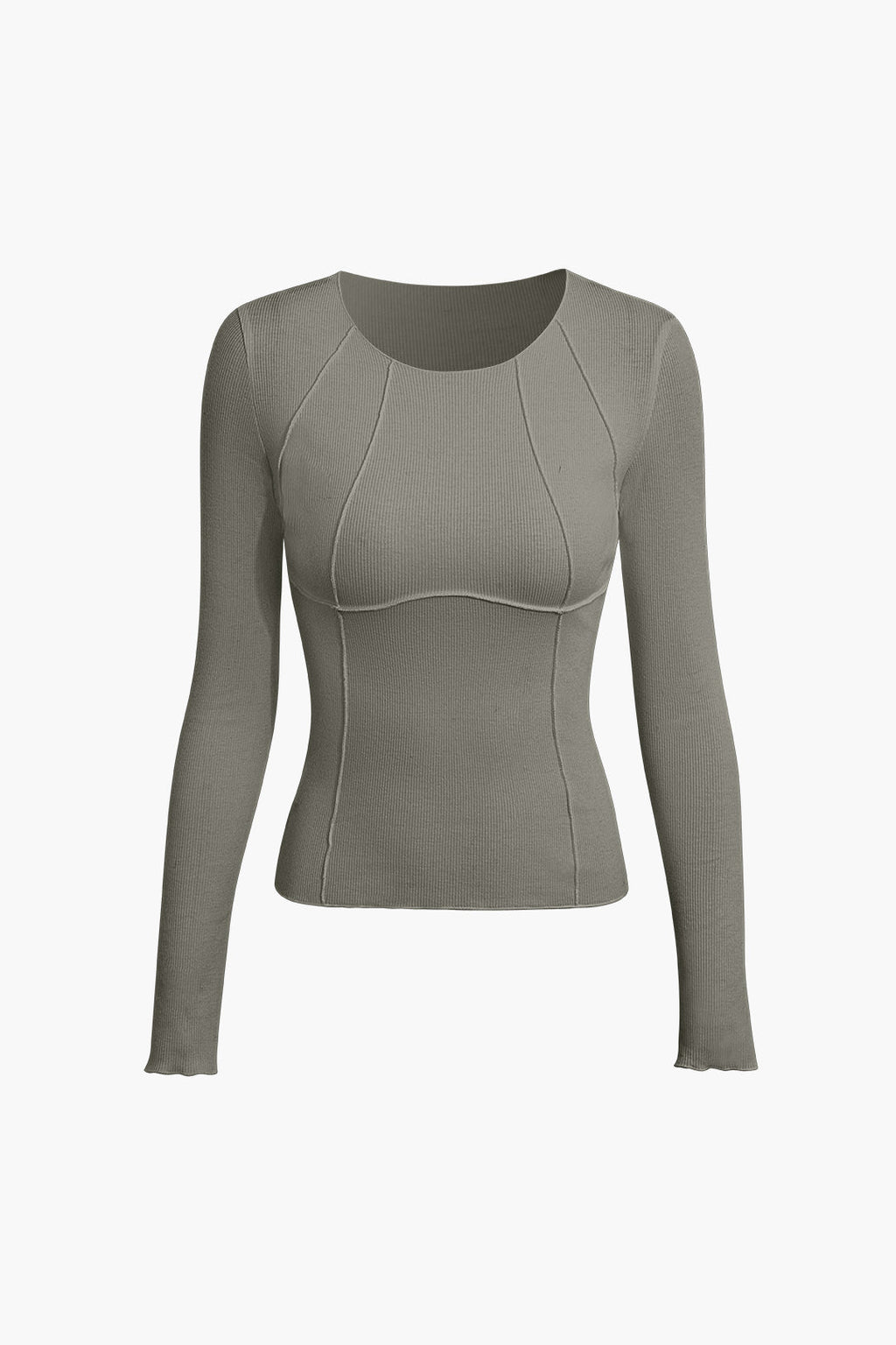 Basic Katı Yuvarlak Yaka Nervürlü Uzun Kollu top