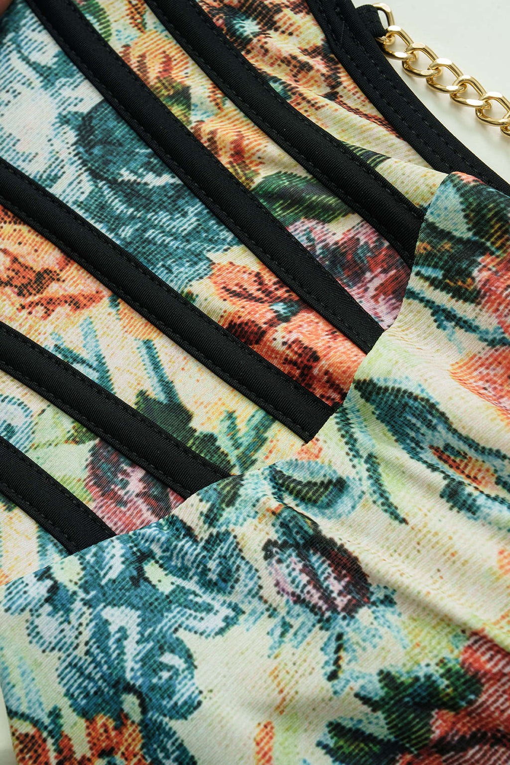 Çiçek Desenli Metalik Aksesuarlı Korse Karın Toparlayıcı Mayo ve Pareo Mayo Eteği Seti