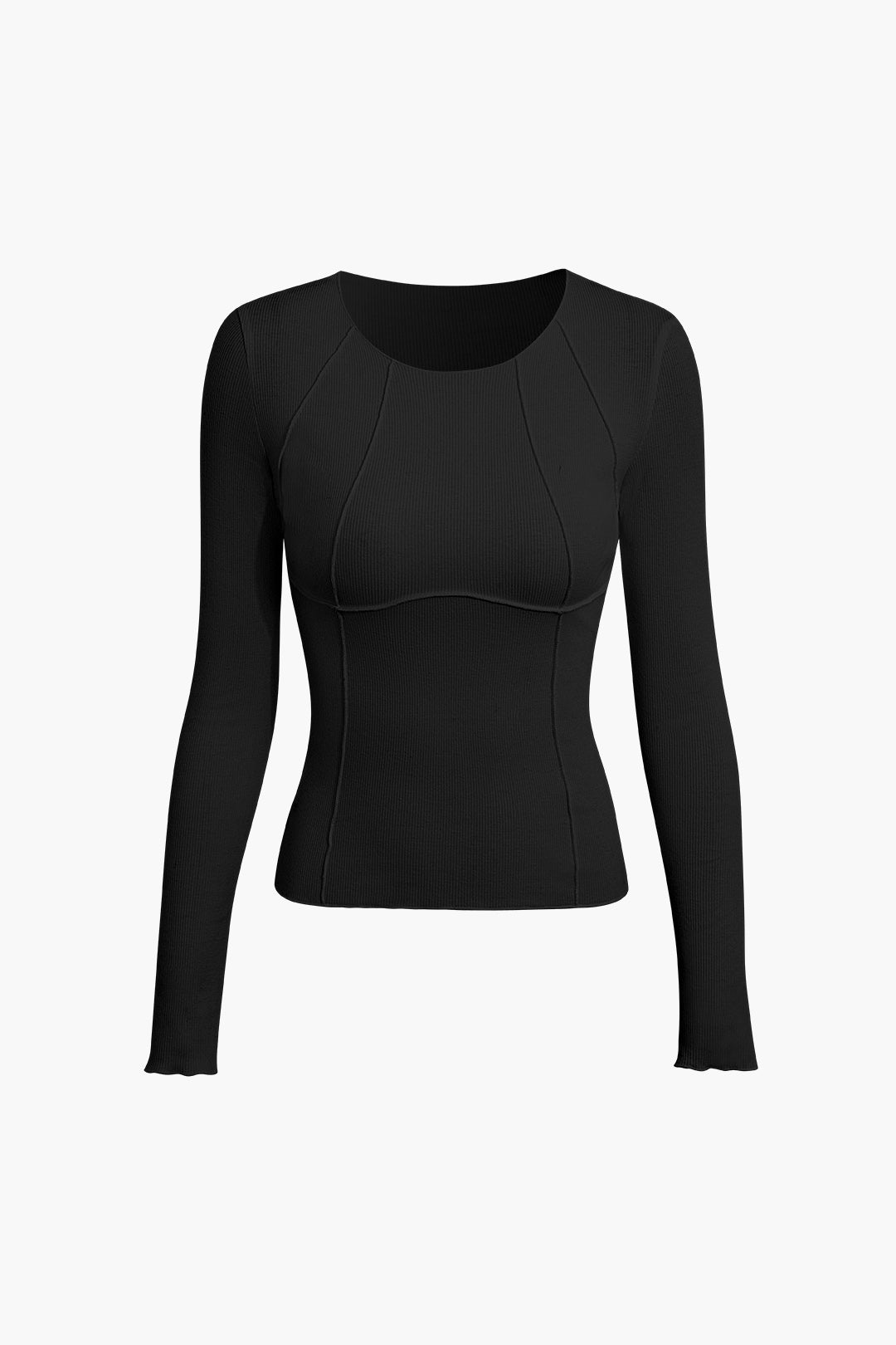 Basic Katı Yuvarlak Yaka Nervürlü Uzun Kollu top