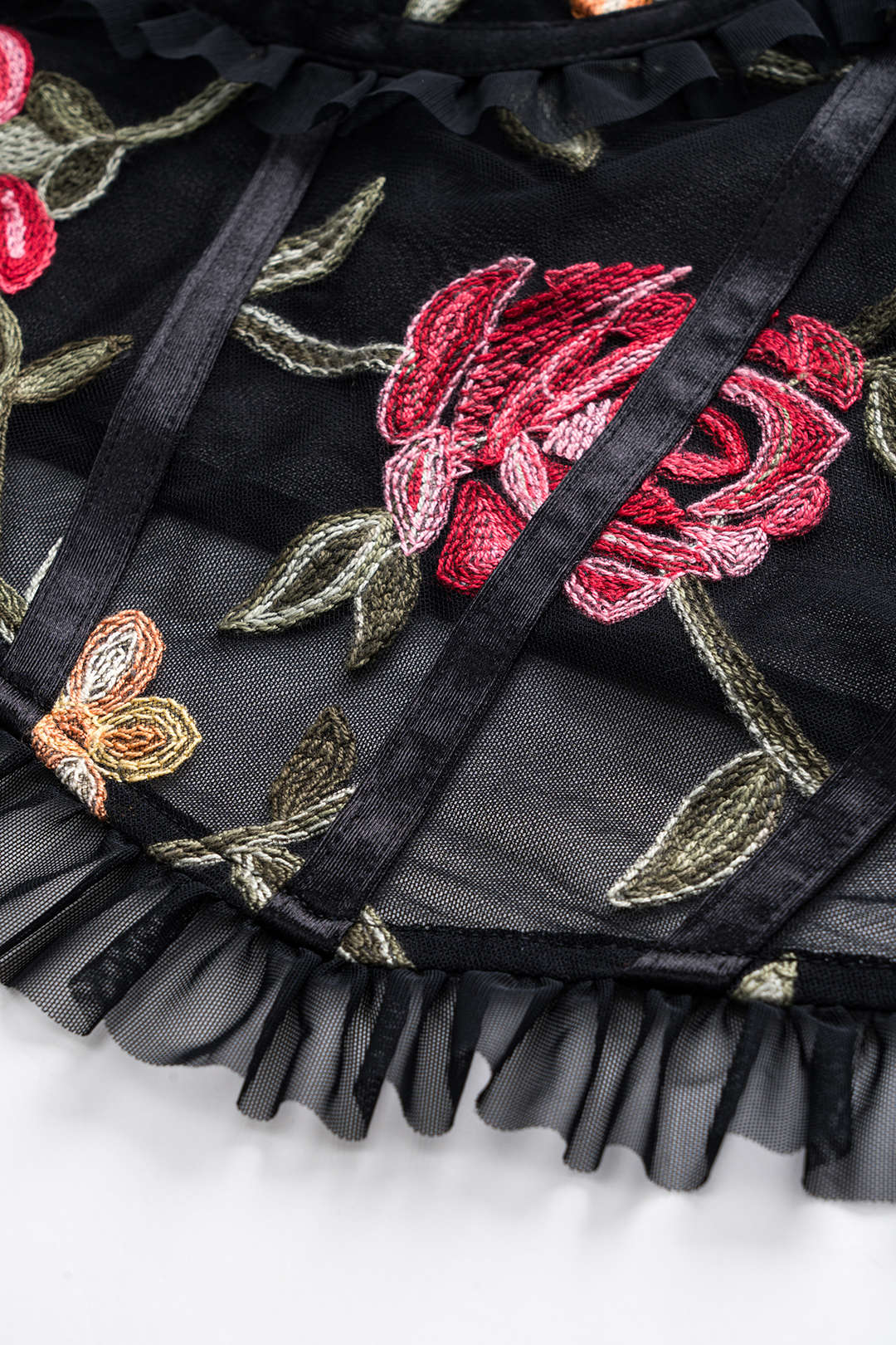 Dantel Nakışlı, Dalgalı Kenarlı, Büzgülü Büstiyer Korse Atlet Üst