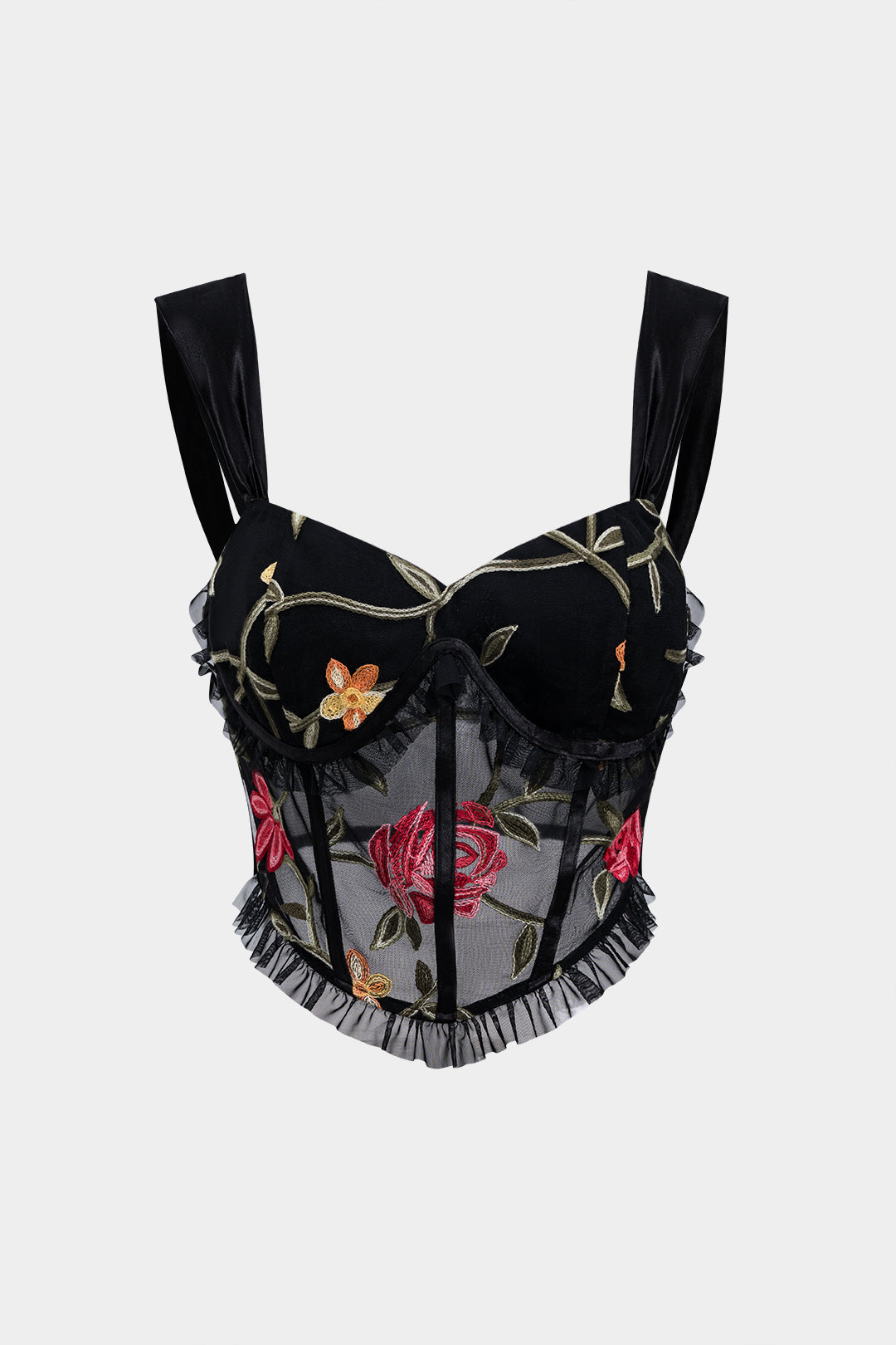 Dantel Nakışlı, Dalgalı Kenarlı, Büzgülü Büstiyer Korse Atlet Üst