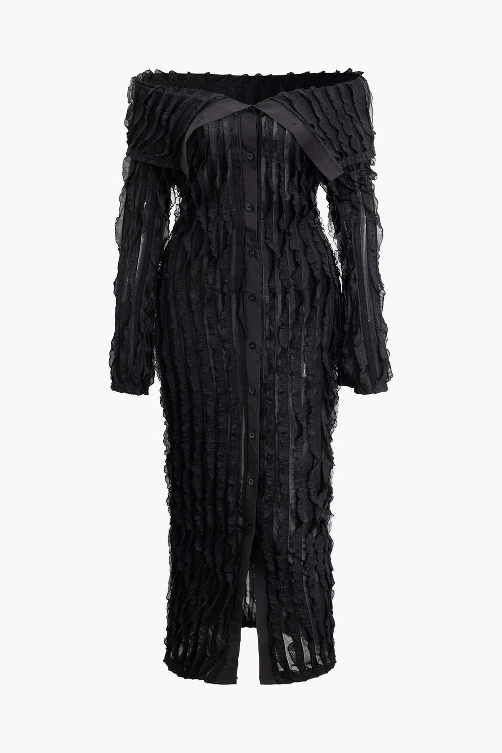 Büyük Beden Katı Düğme Fırfırlı maksi Elbise