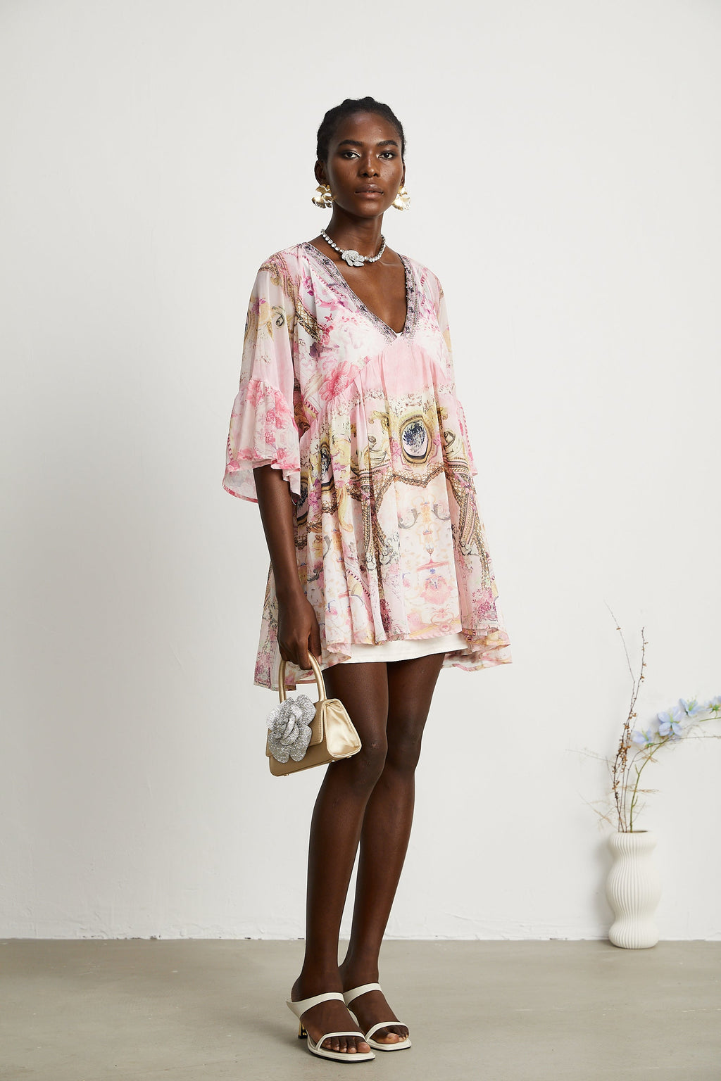 Camille desenli mini elbise