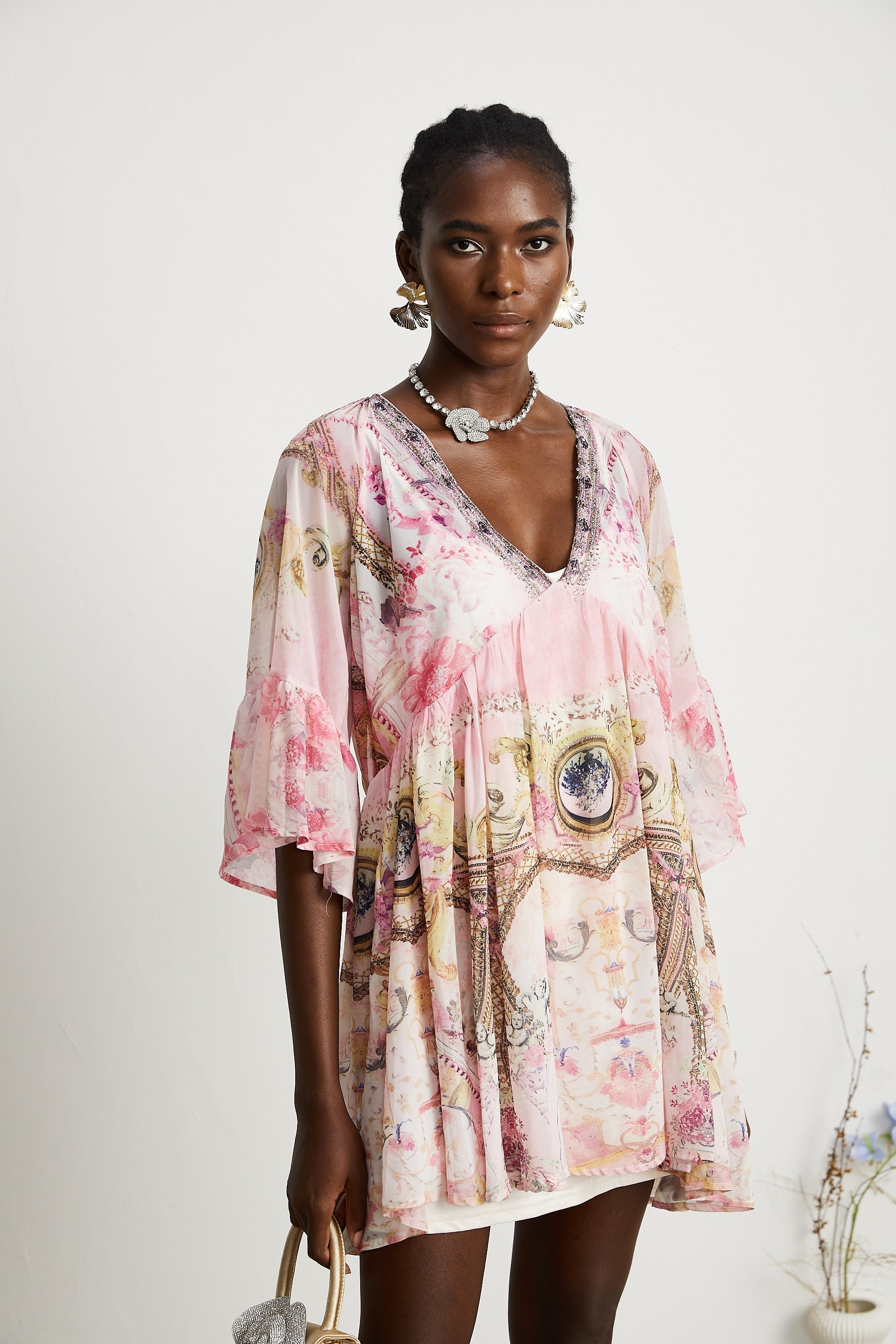 Camille desenli mini elbise