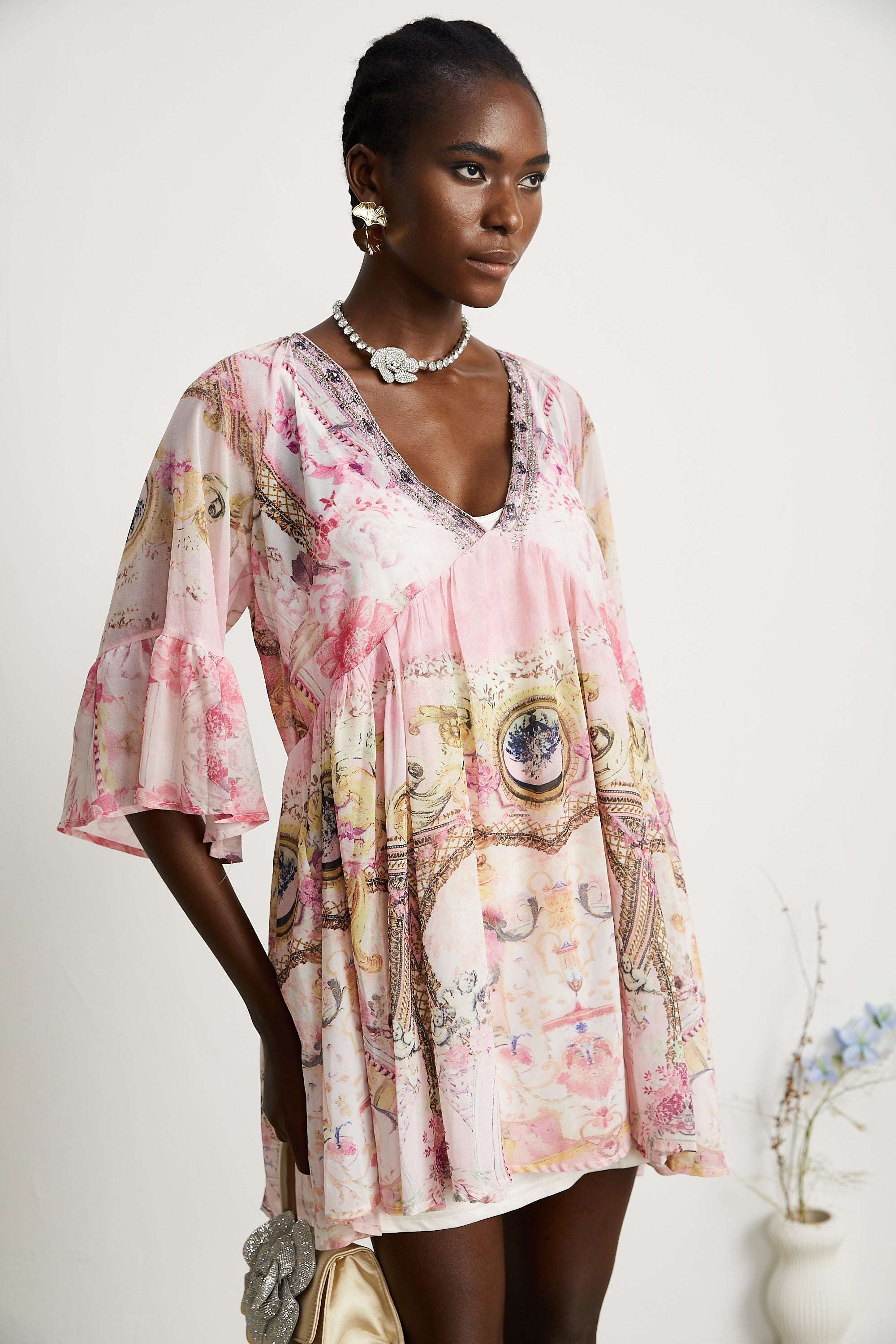 Camille desenli mini elbise