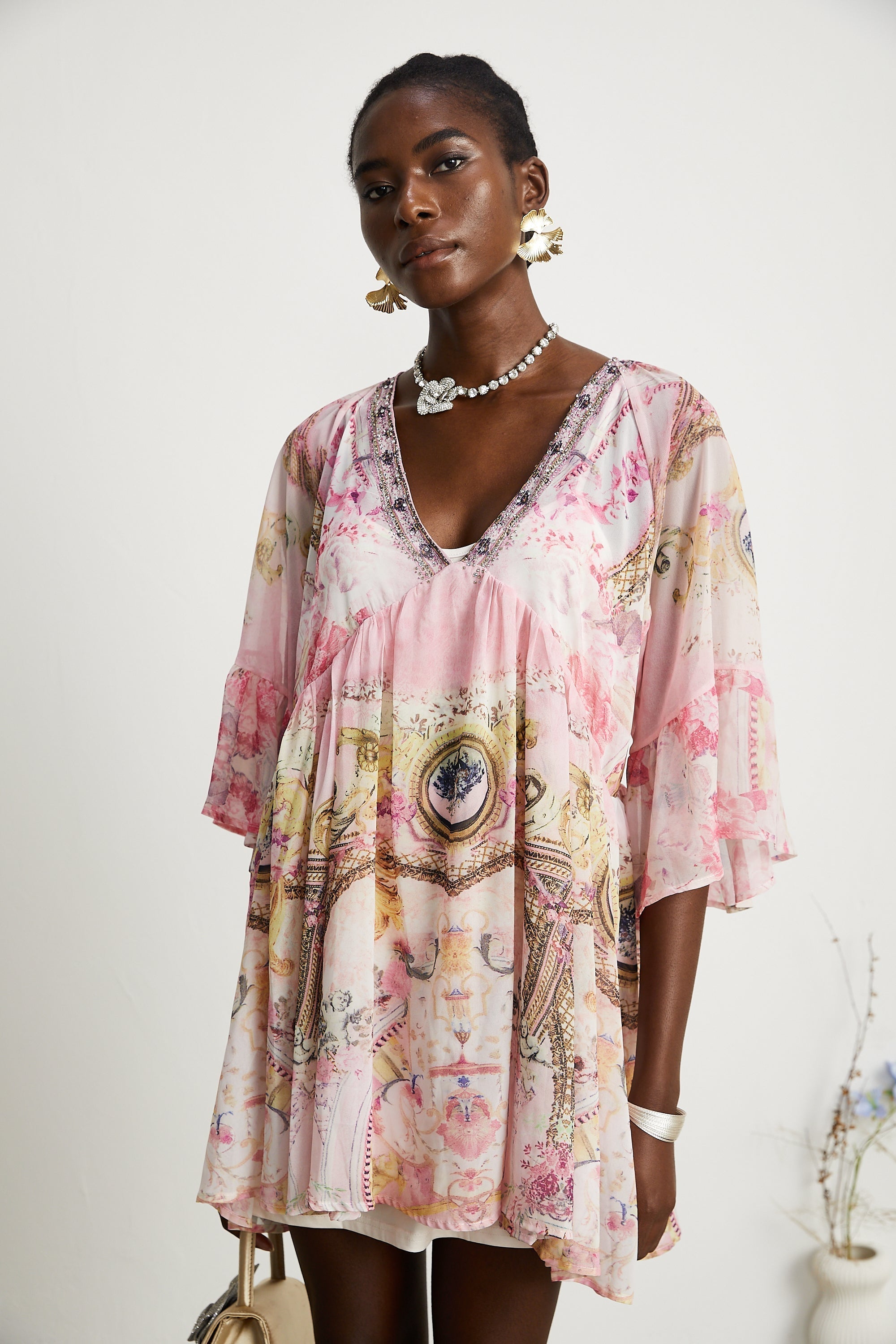 Camille desenli mini elbise