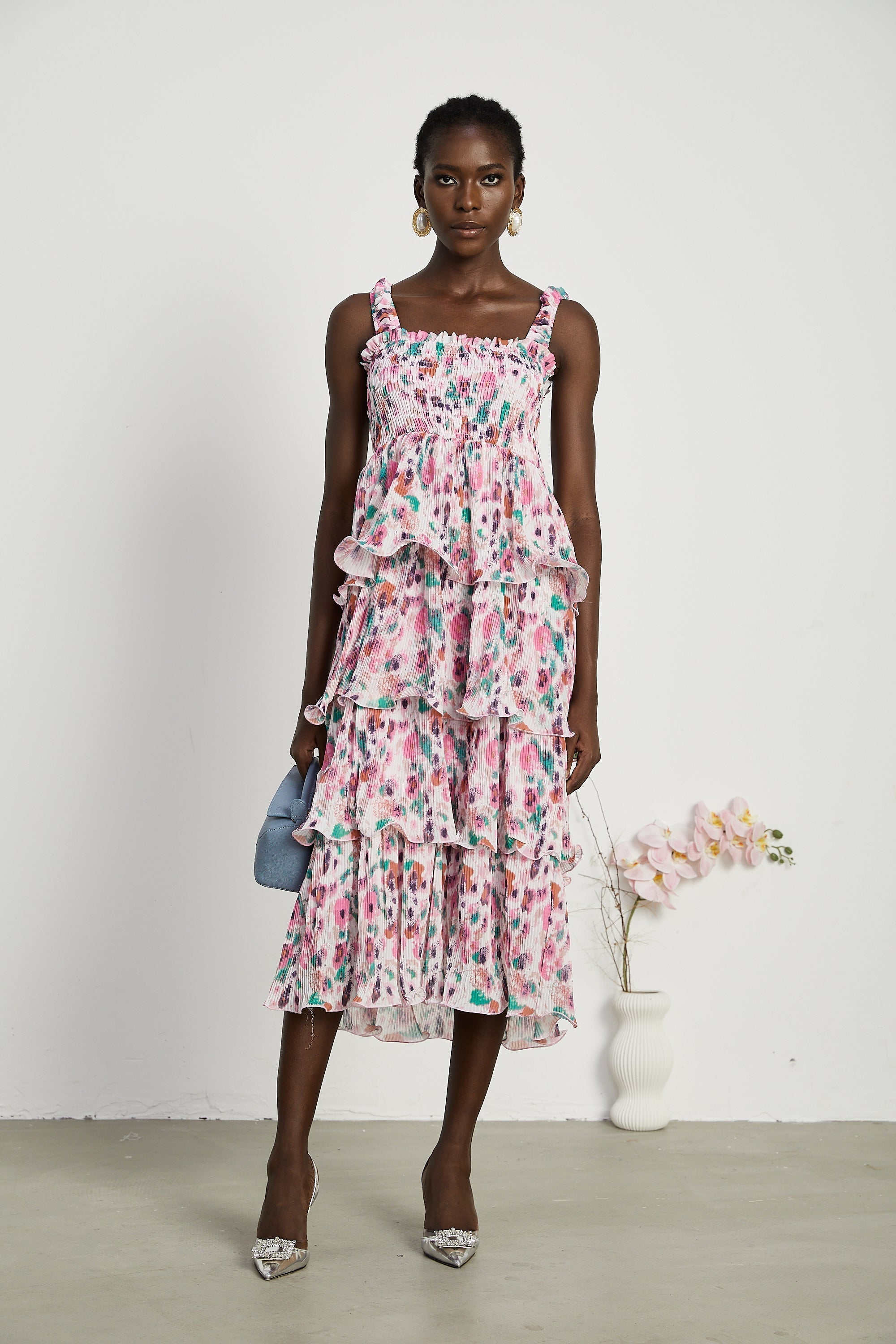 Coline katman midi elbise