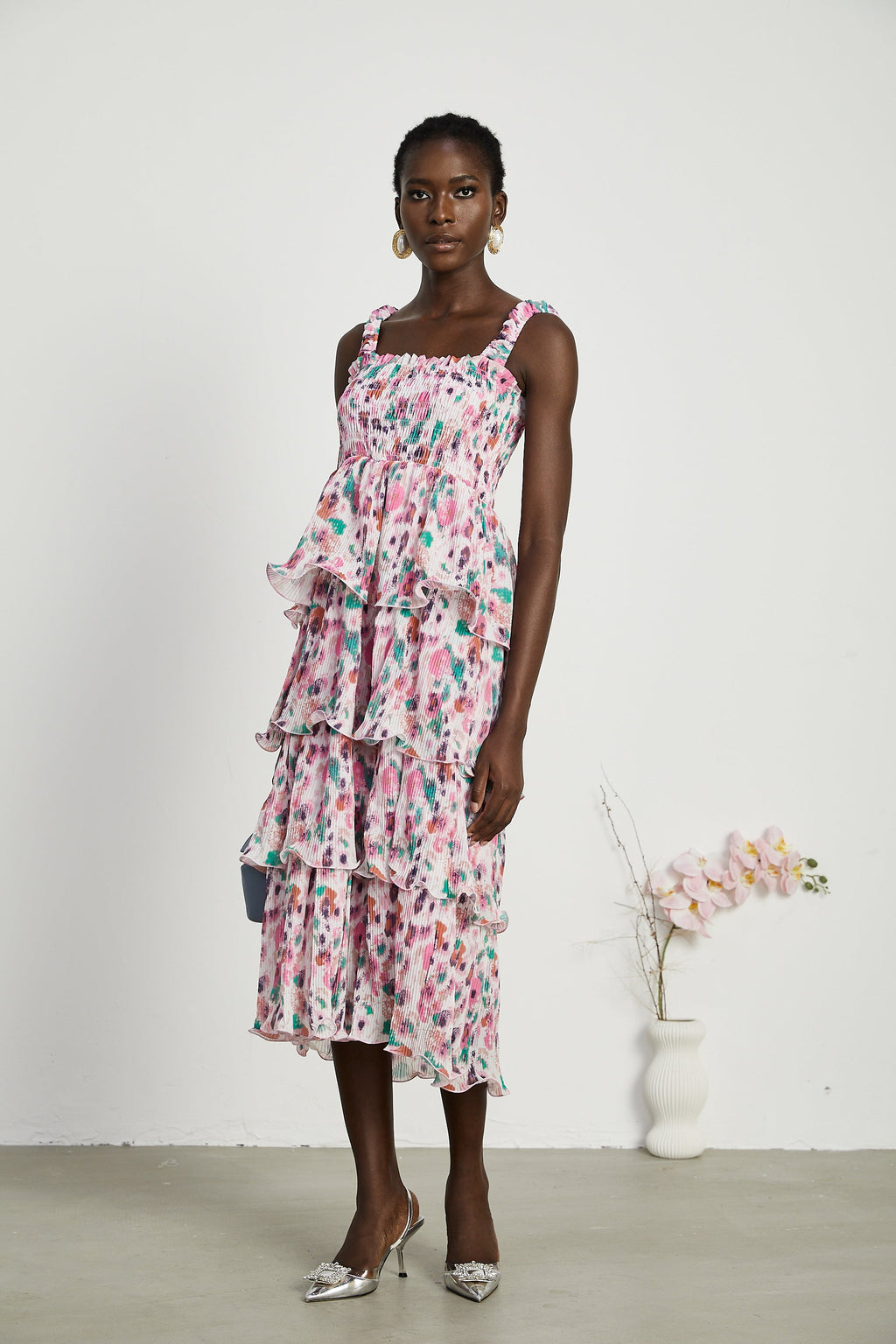 Coline katman midi elbise