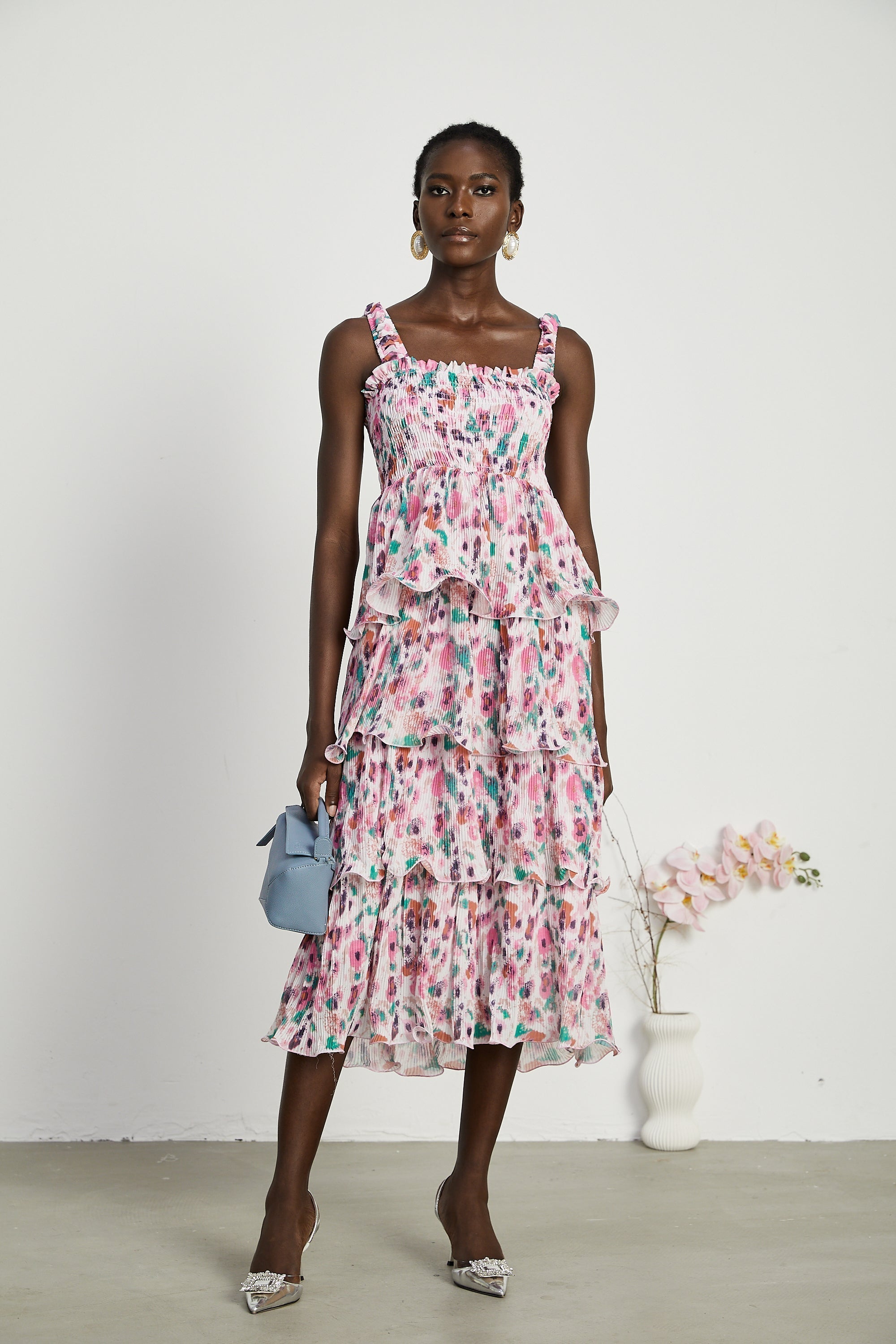 Coline katman midi elbise