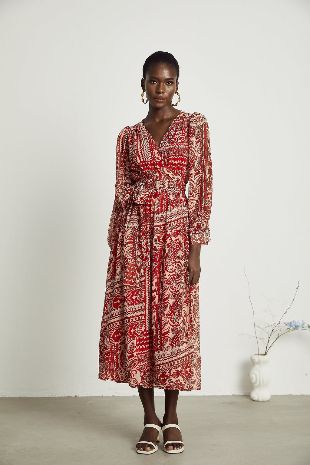 Camillera desenli midi elbise