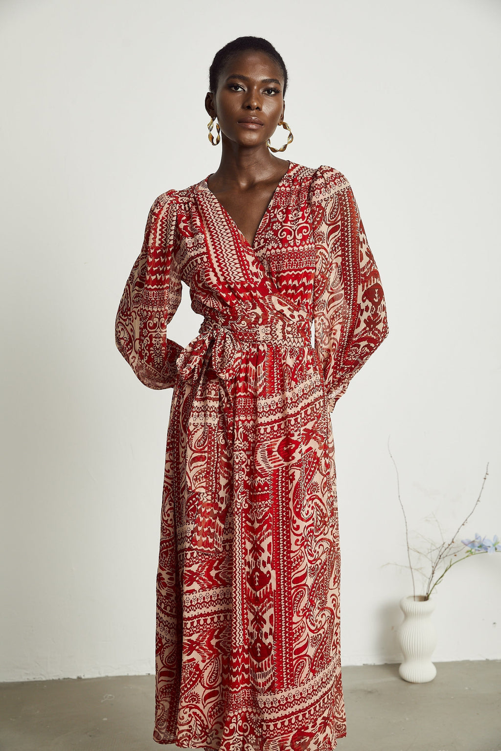 Camillera desenli midi elbise