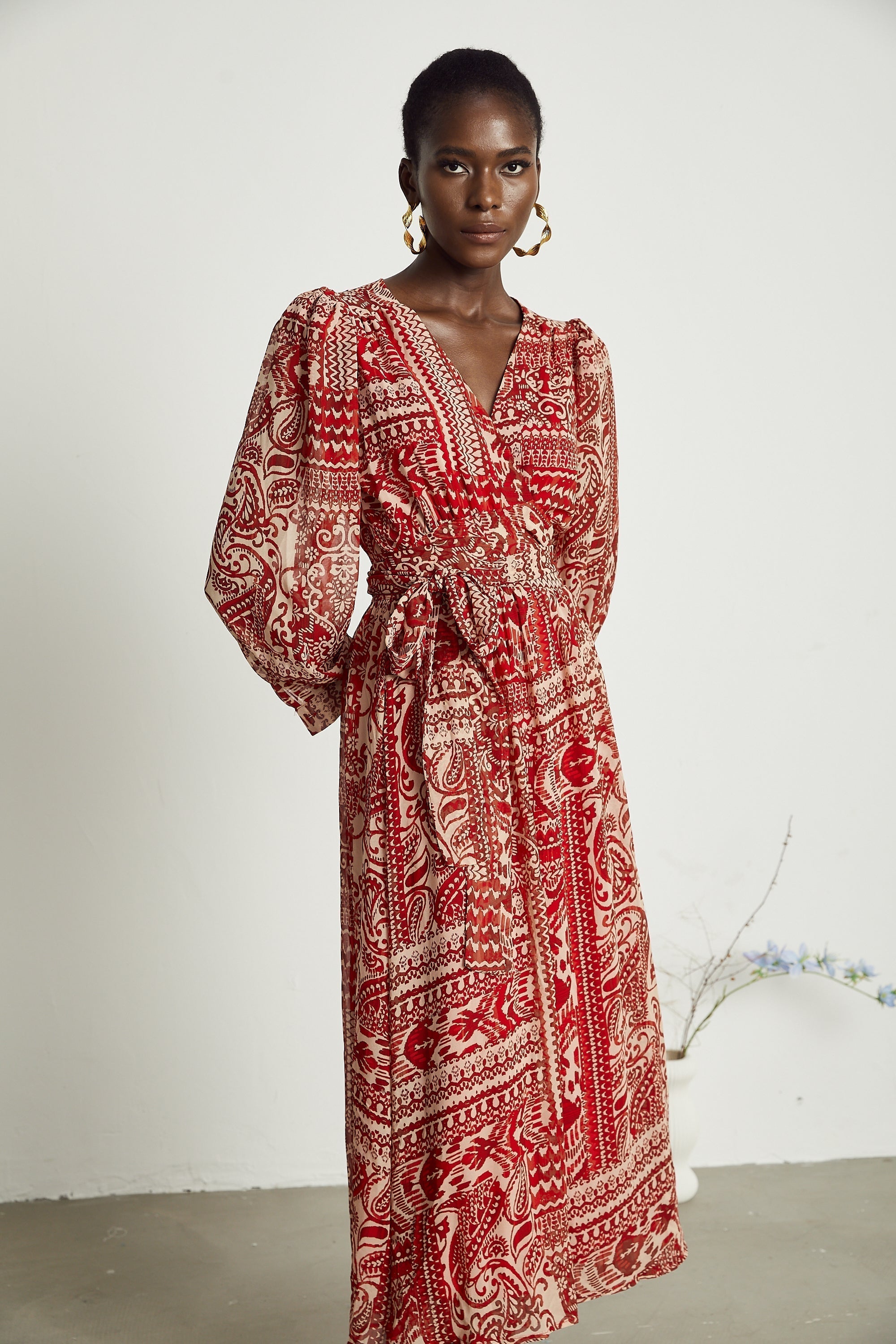 Camillera desenli midi elbise