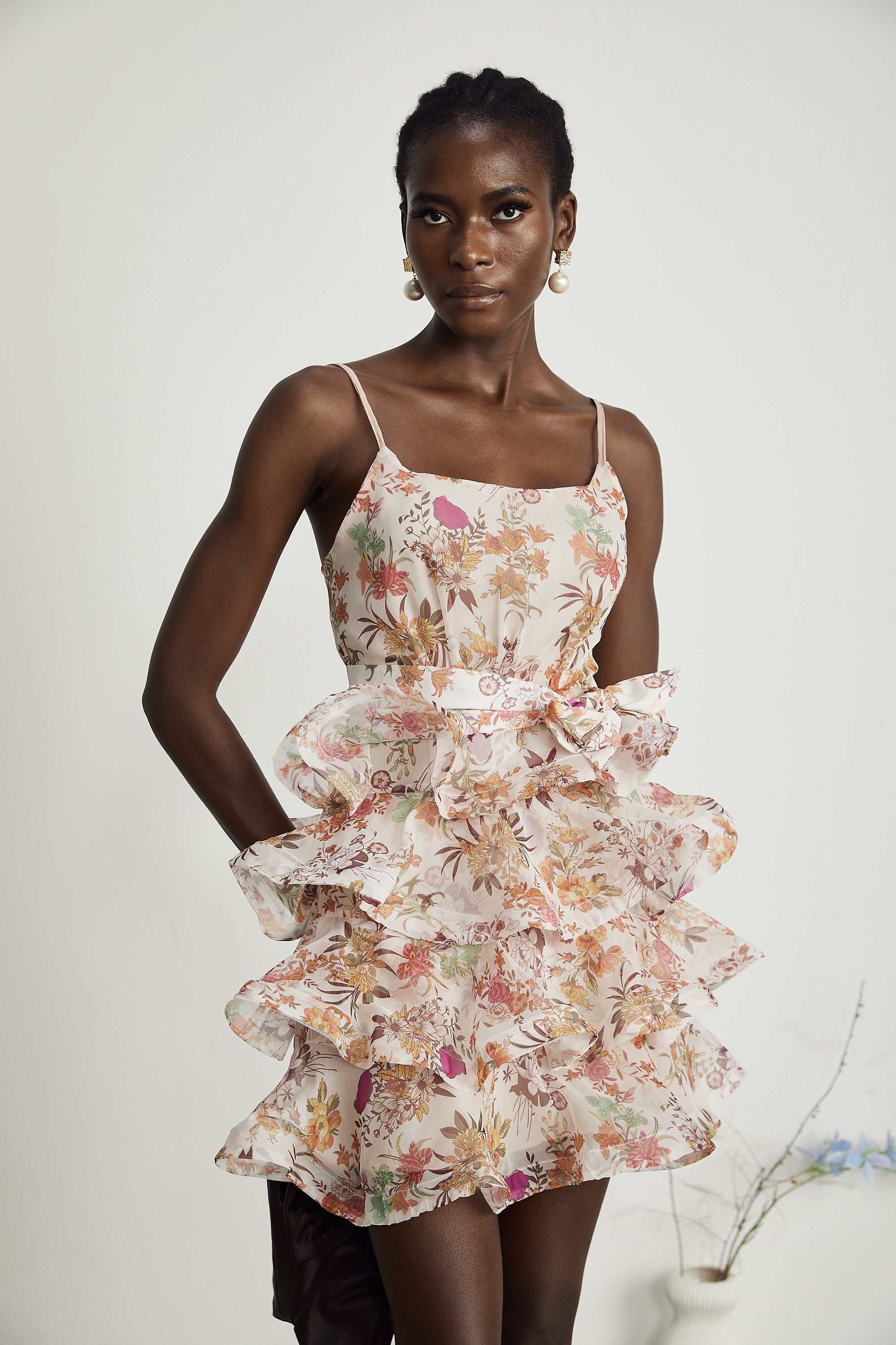 Camille çiçek mini elbise