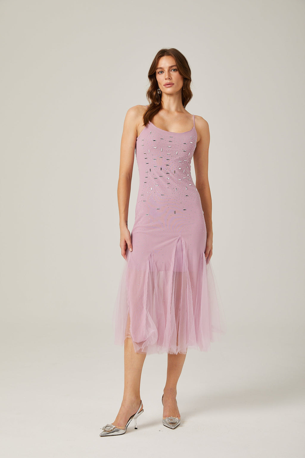 Axelle mor midi elbise