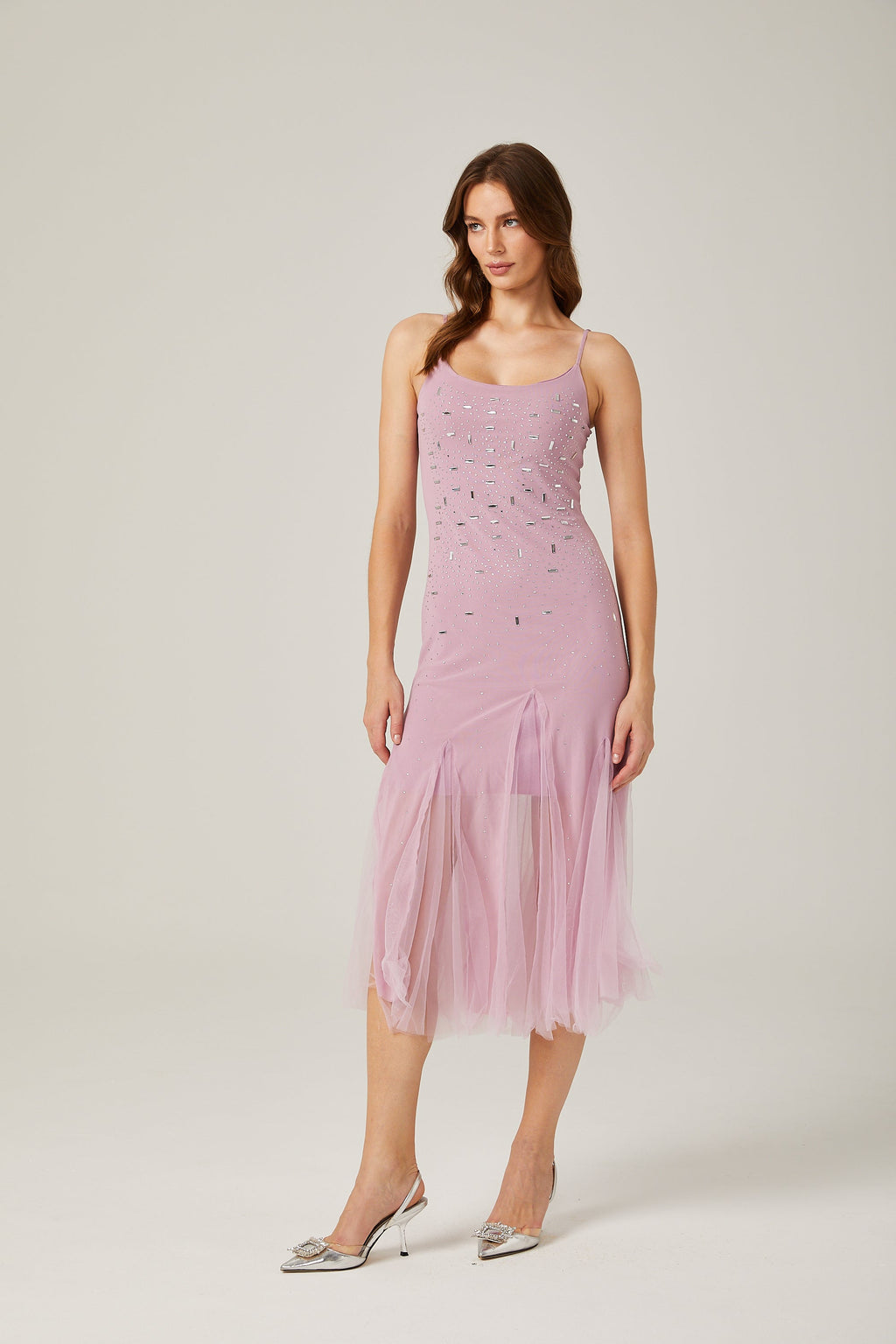 Axelle mor midi elbise