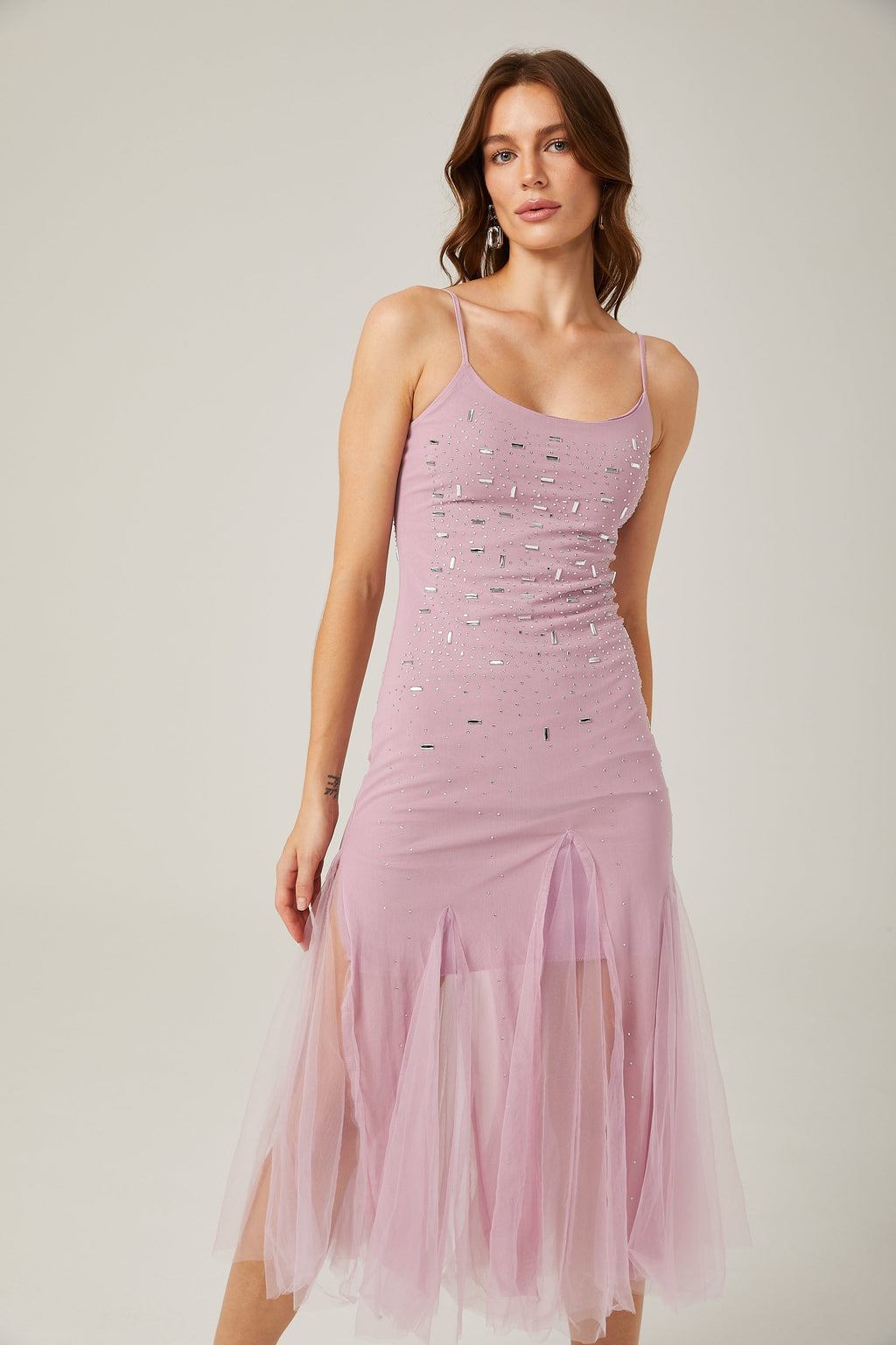 Axelle mor midi elbise