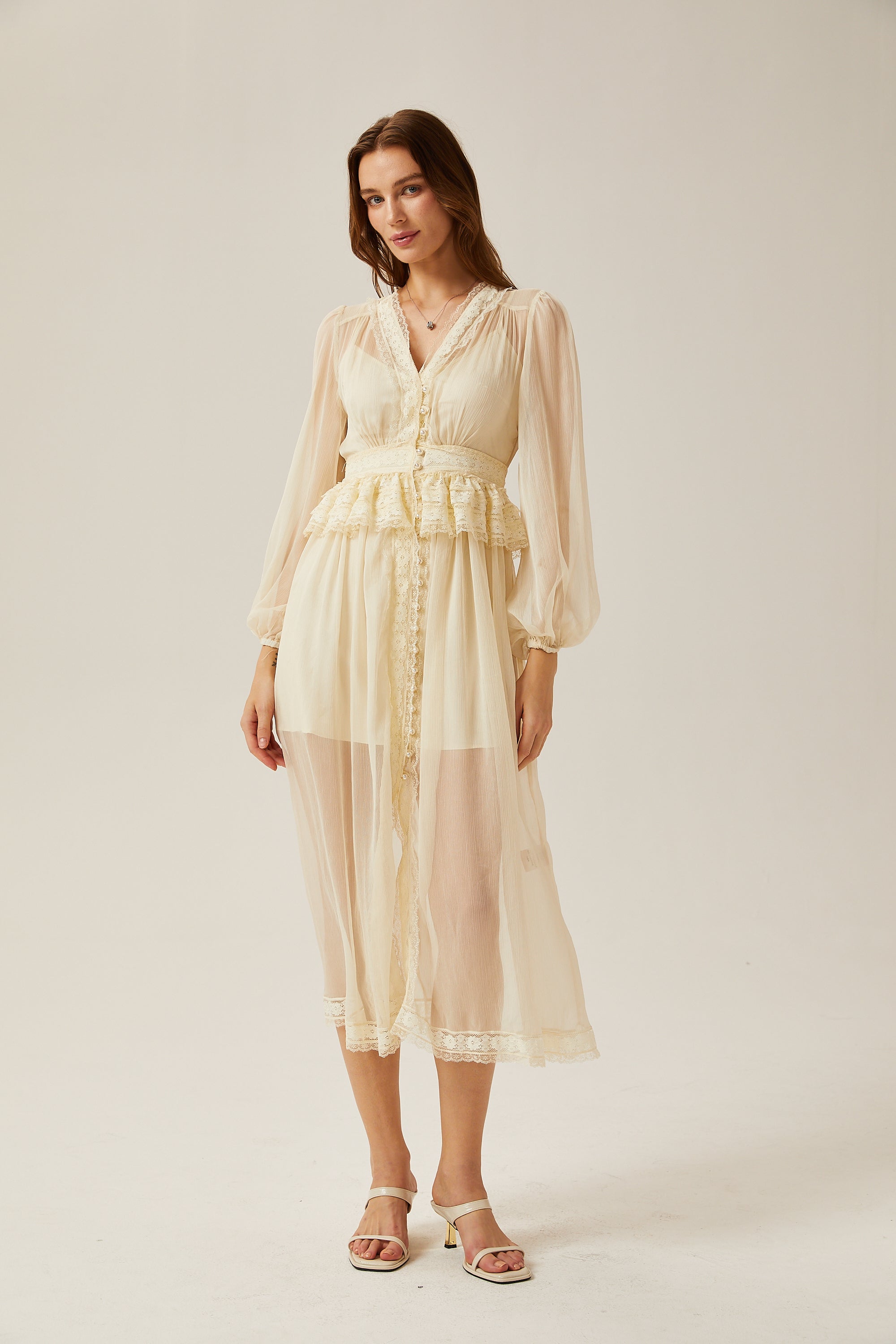 Delphine dantel midi elbise