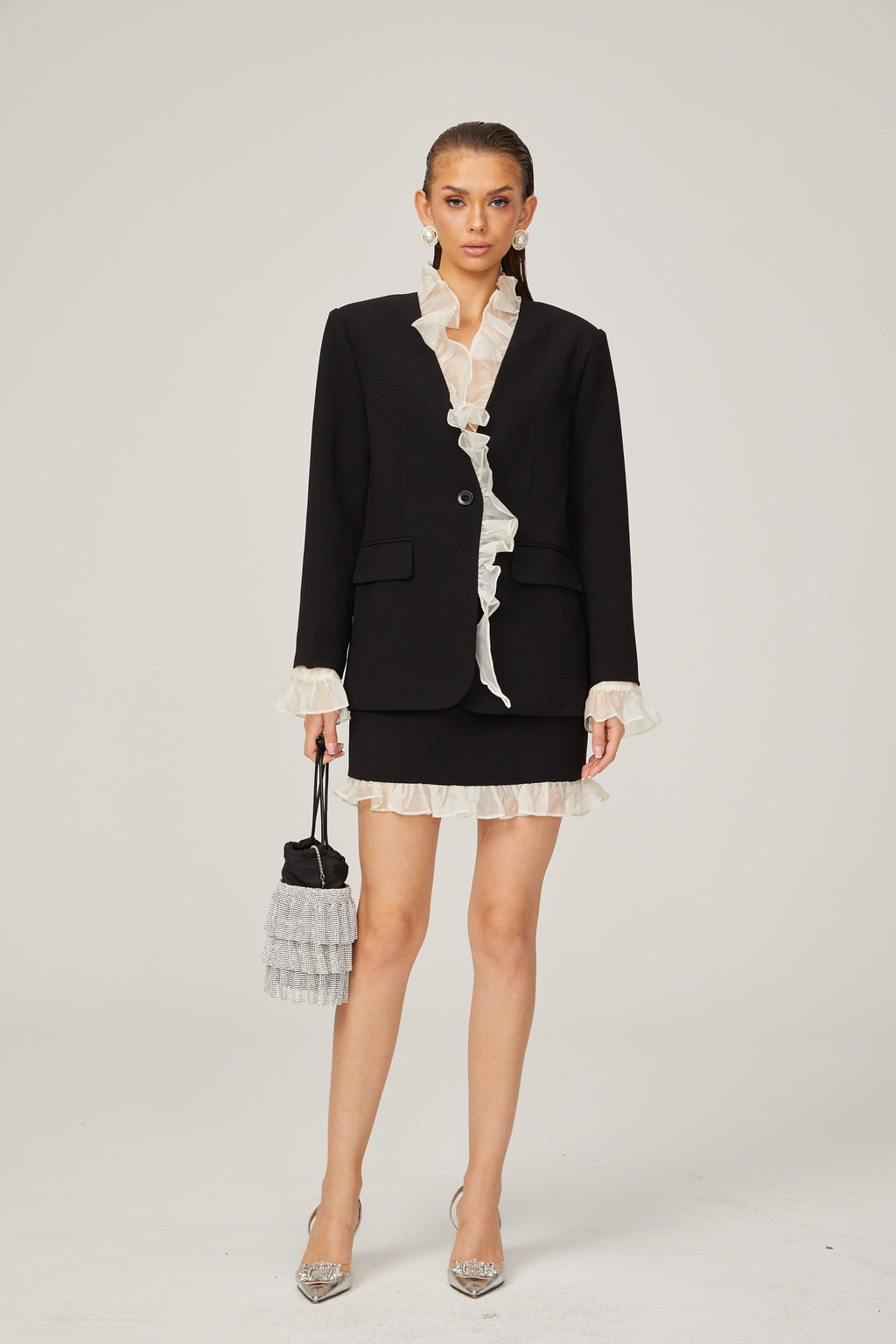 Cyrielle fırfır ceket ve etek takım