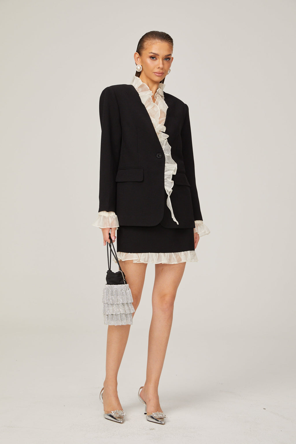 Cyrielle fırfır ceket ve etek takım