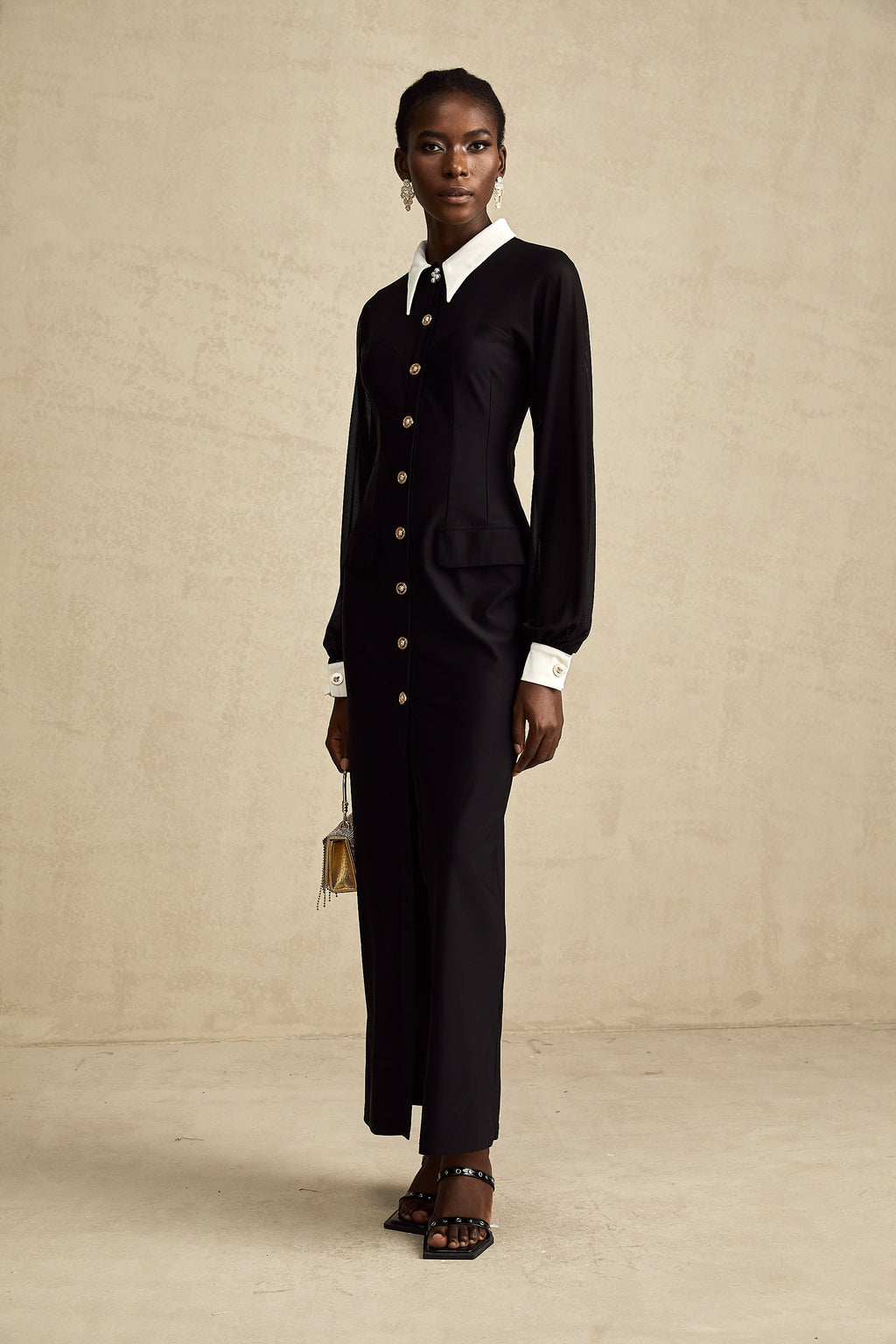 Cyrielle kontrast midi elbise