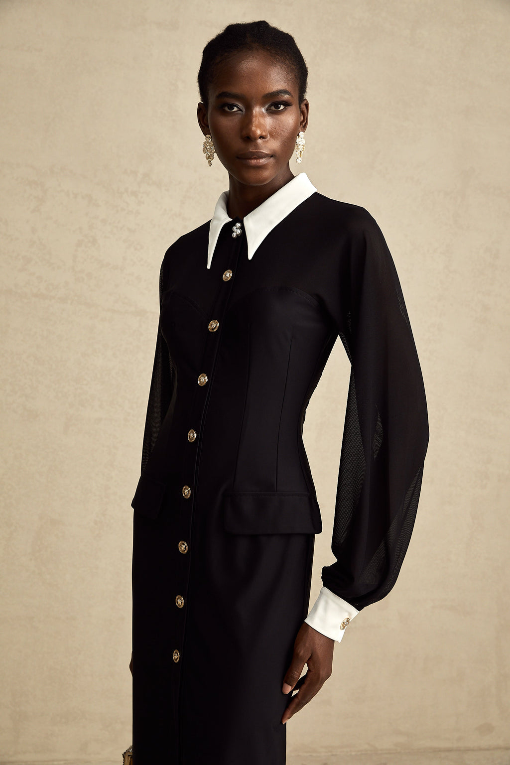 Cyrielle kontrast midi elbise