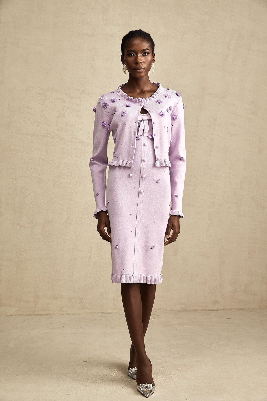 Çiçekli Örme Hırka ve Elbise Takım