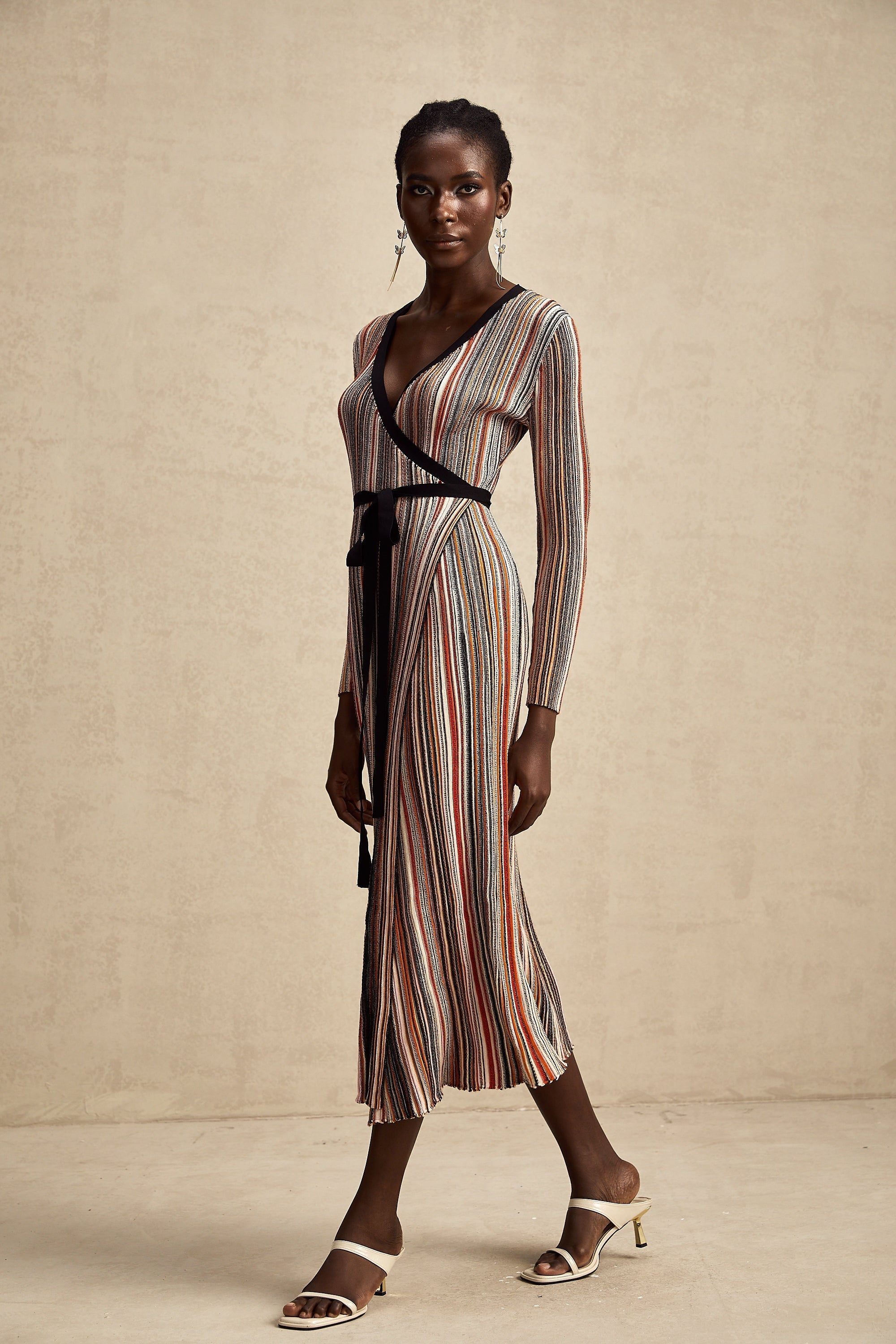 Adèle Stripe Midi Elbise