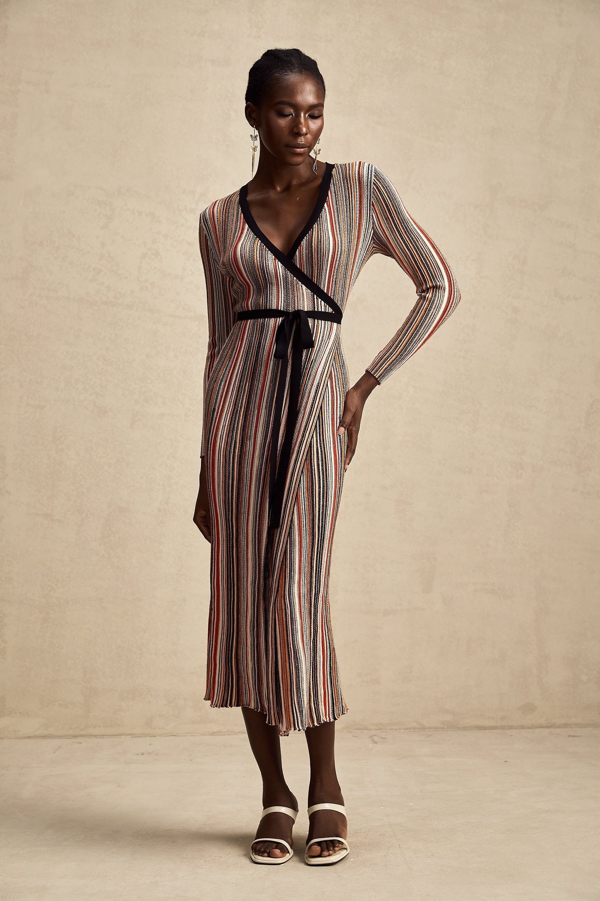 Adèle Stripe Midi Elbise