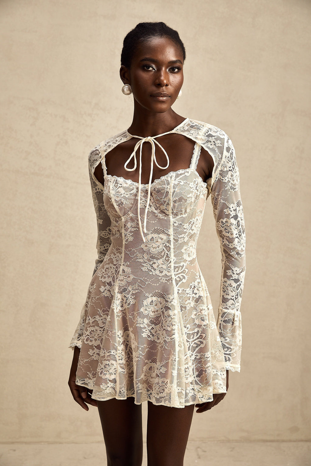 Çiçekli Dantel Yelek Ve Elbise Takım