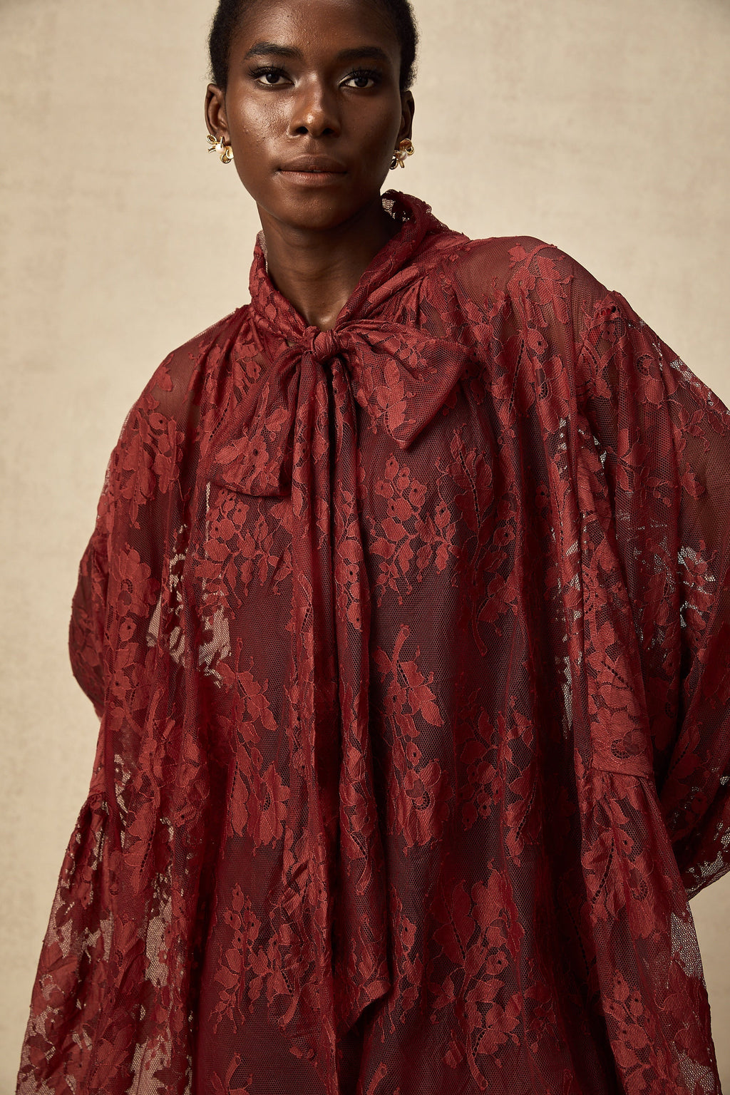 Coline Kırmızı Dantel Oversize Elbise