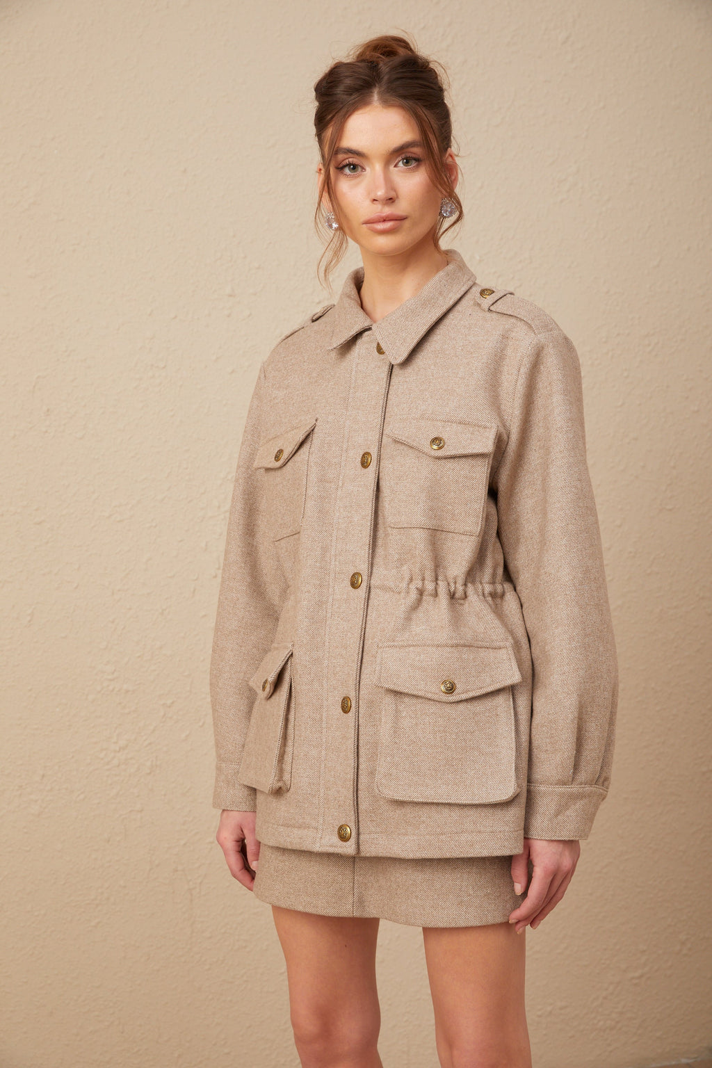 Clarisse Haki Yün Twill Ceket ve Şort Takımı