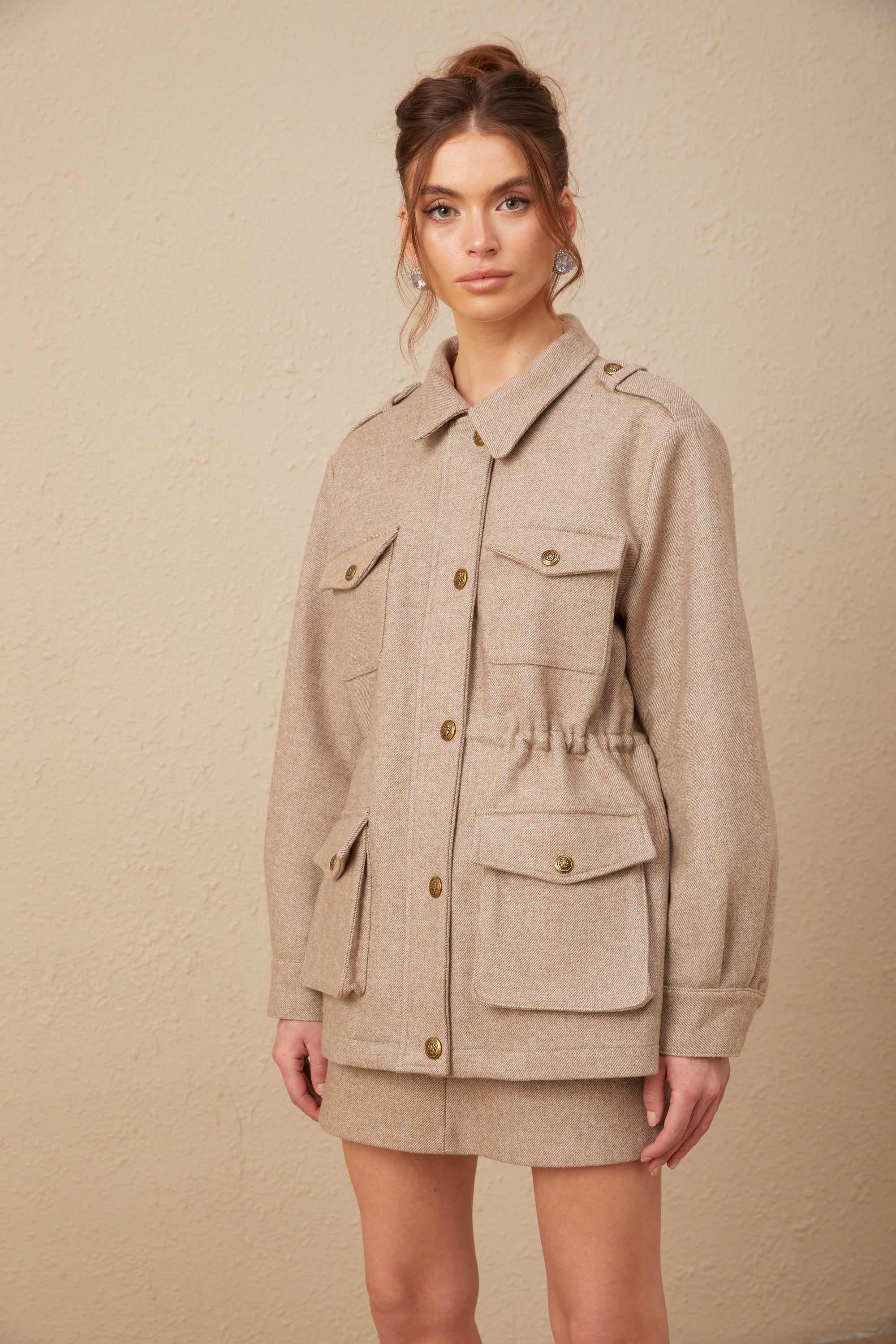 Clarisse Haki Yün Twill Ceket ve Şort Takımı