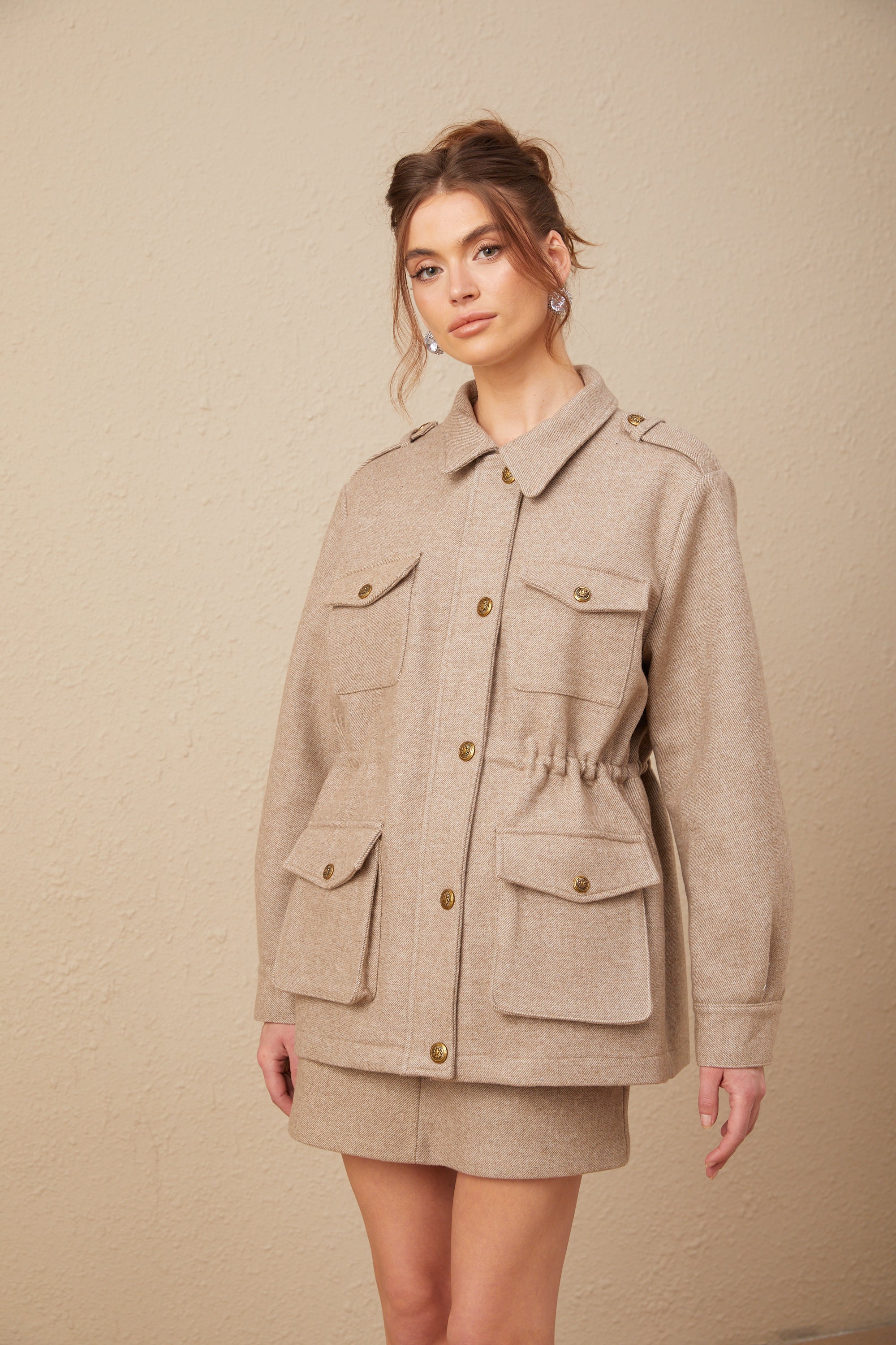 Clarisse Haki Yün Twill Ceket ve Şort Takımı