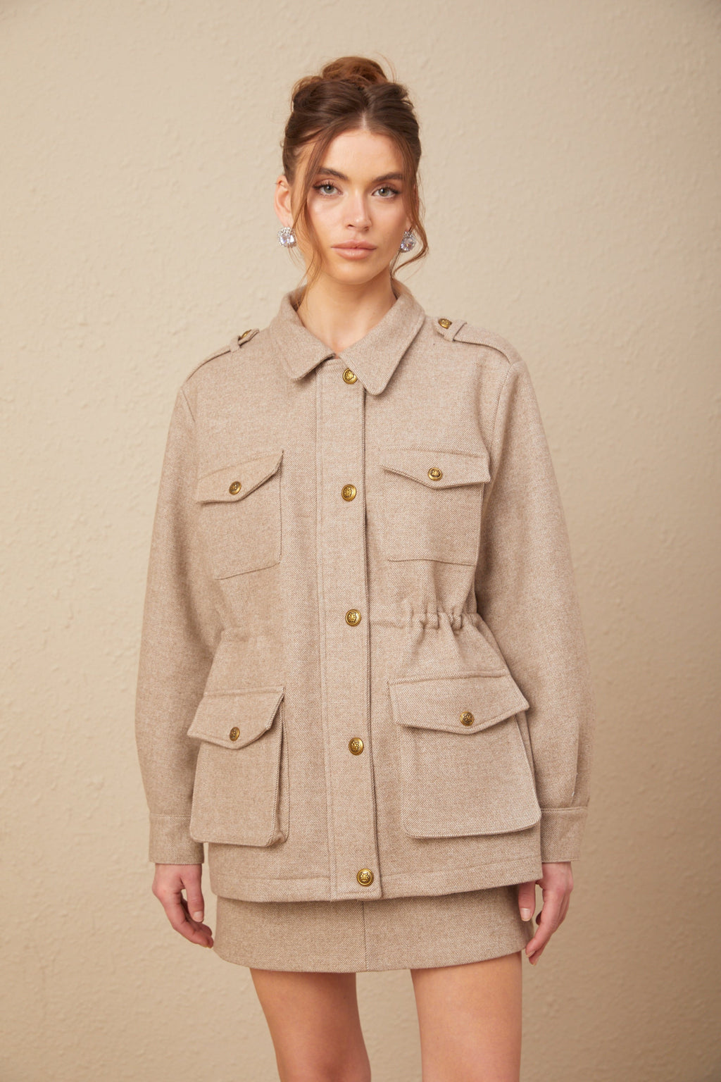 Clarisse Haki Yün Twill Ceket ve Şort Takımı