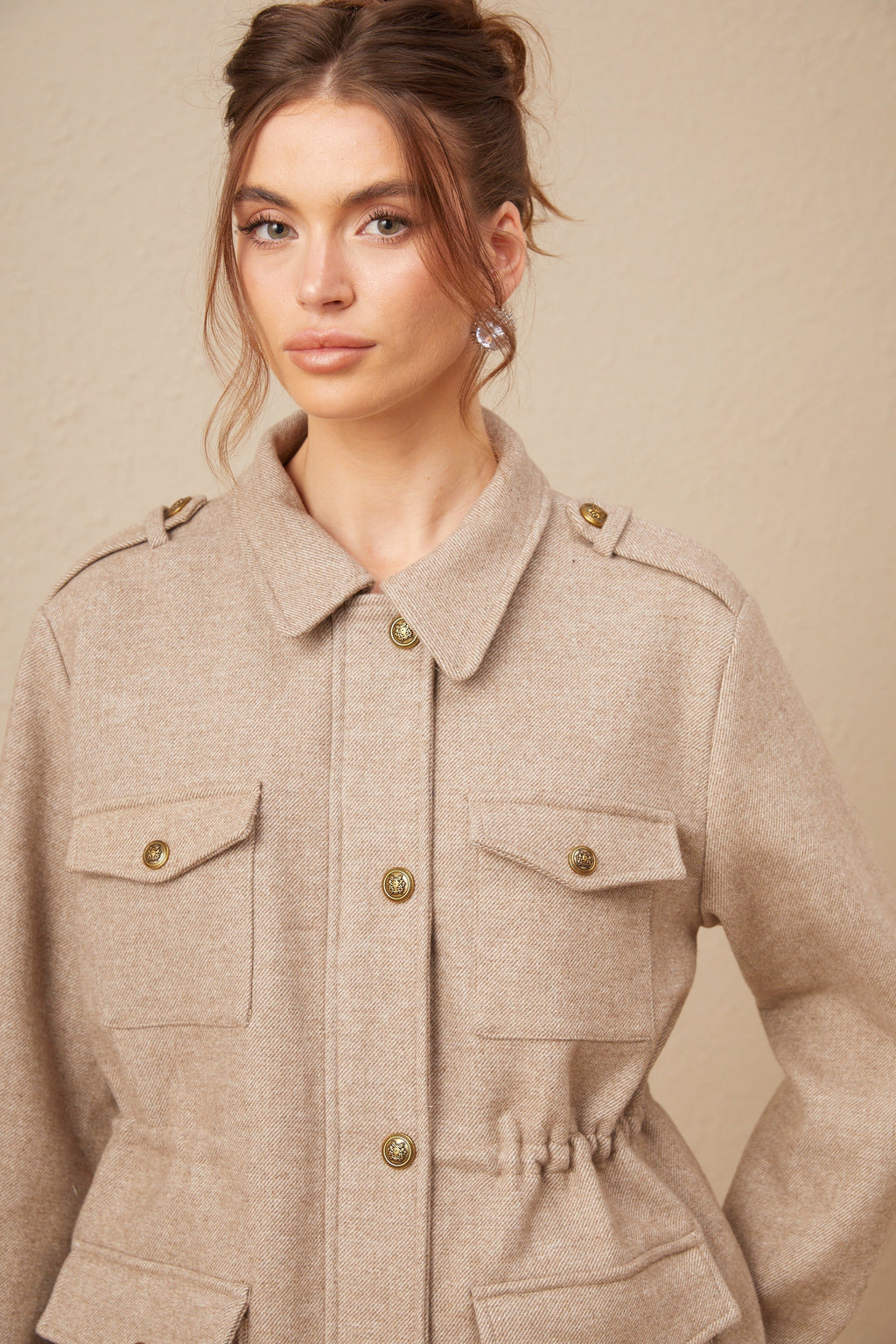 Clarisse Haki Yün Twill Ceket ve Şort Takımı