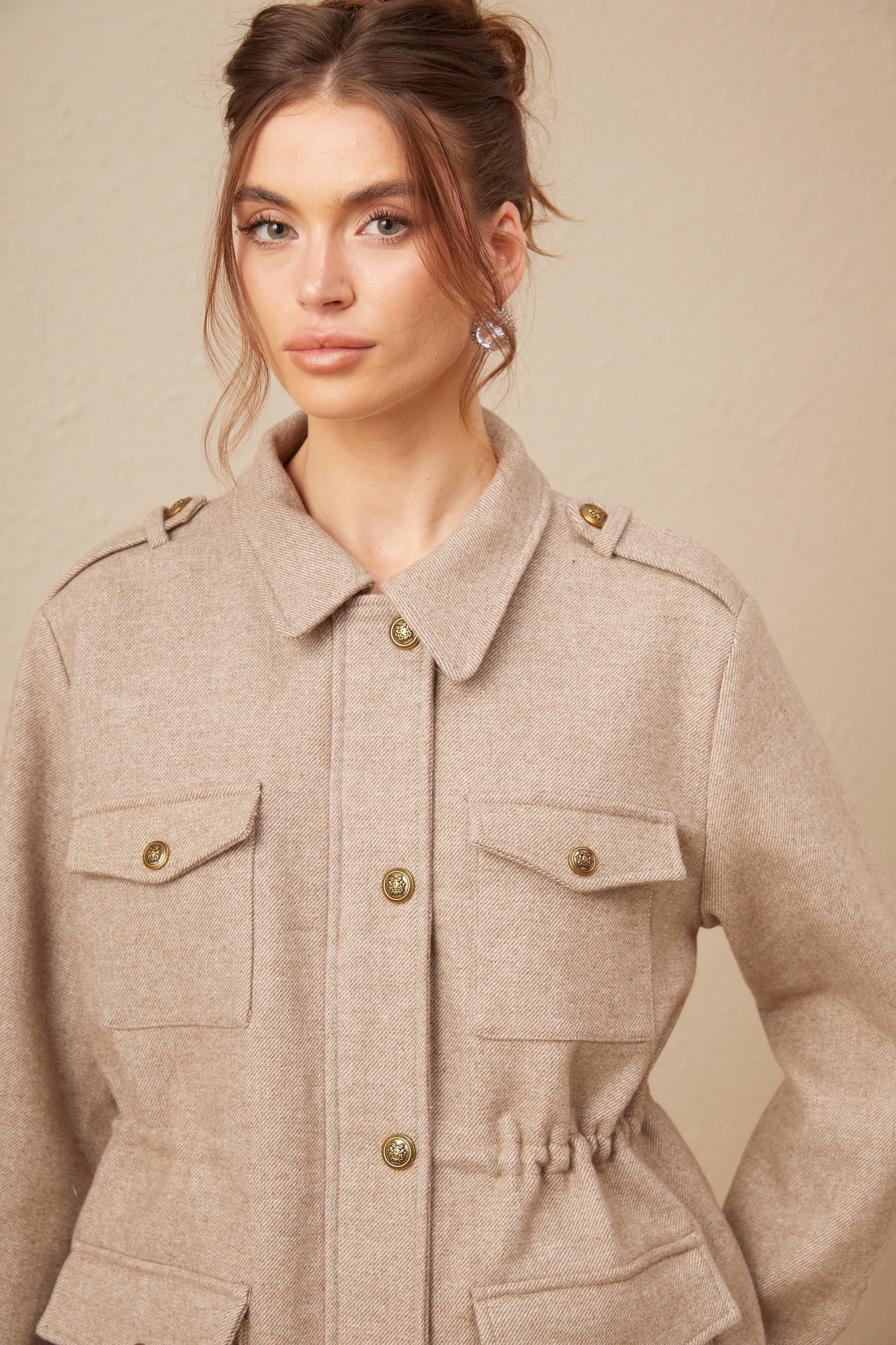 Clarisse Haki Yün Twill Ceket ve Şort Takımı