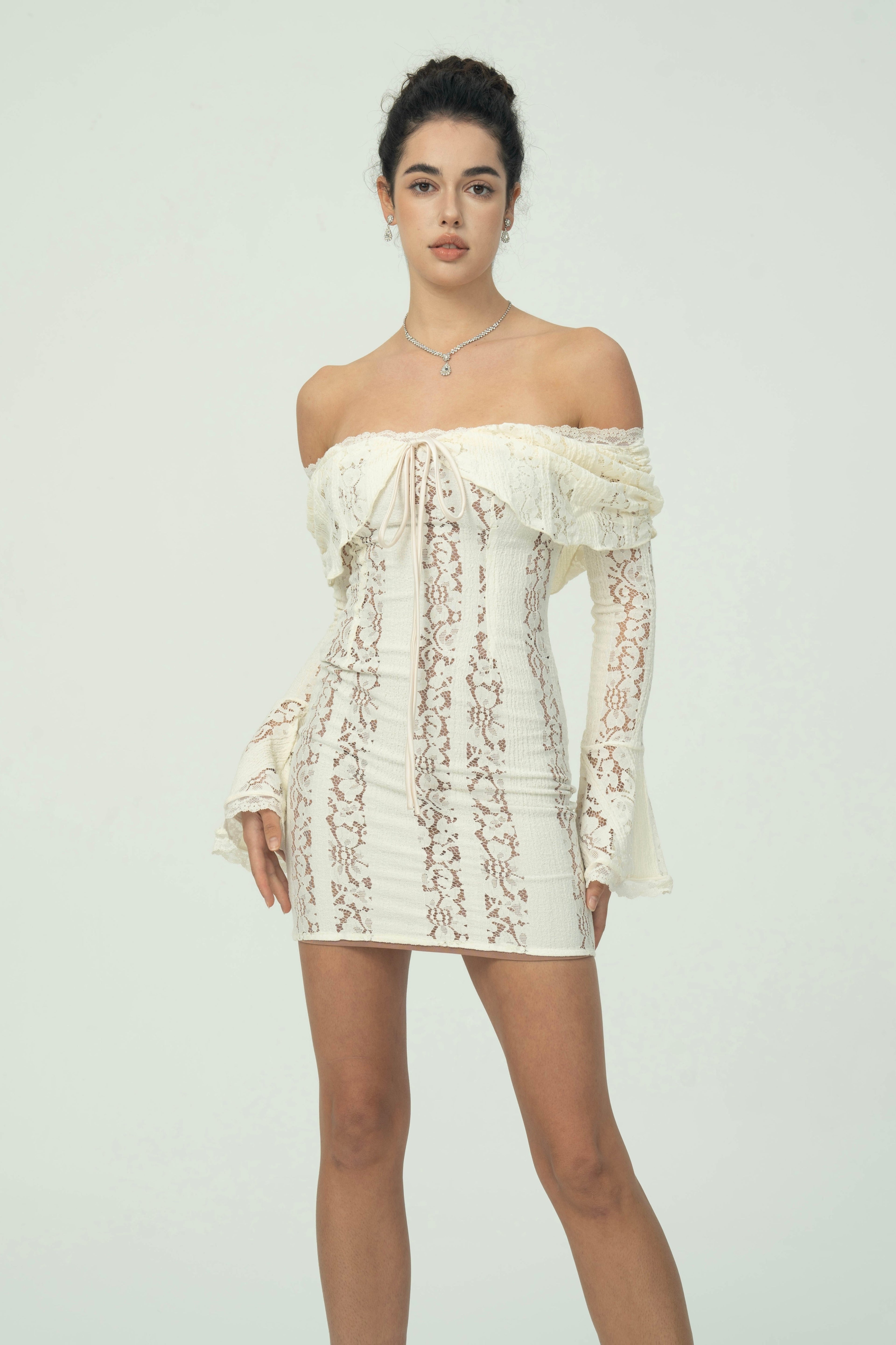 Dantel işlemeli Mini Elbise